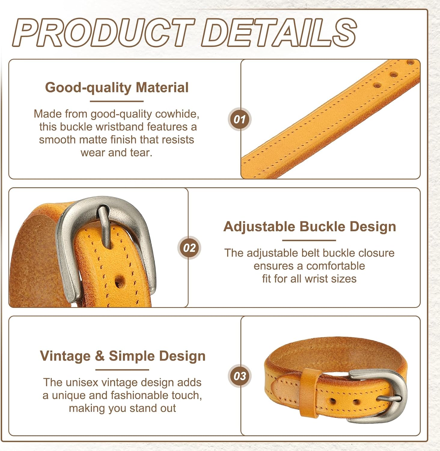 PATIKIL Leather Belt Bracelet, Men Thin Buckle Wristband Buckle Wristband for Men Women Vintage Cuff