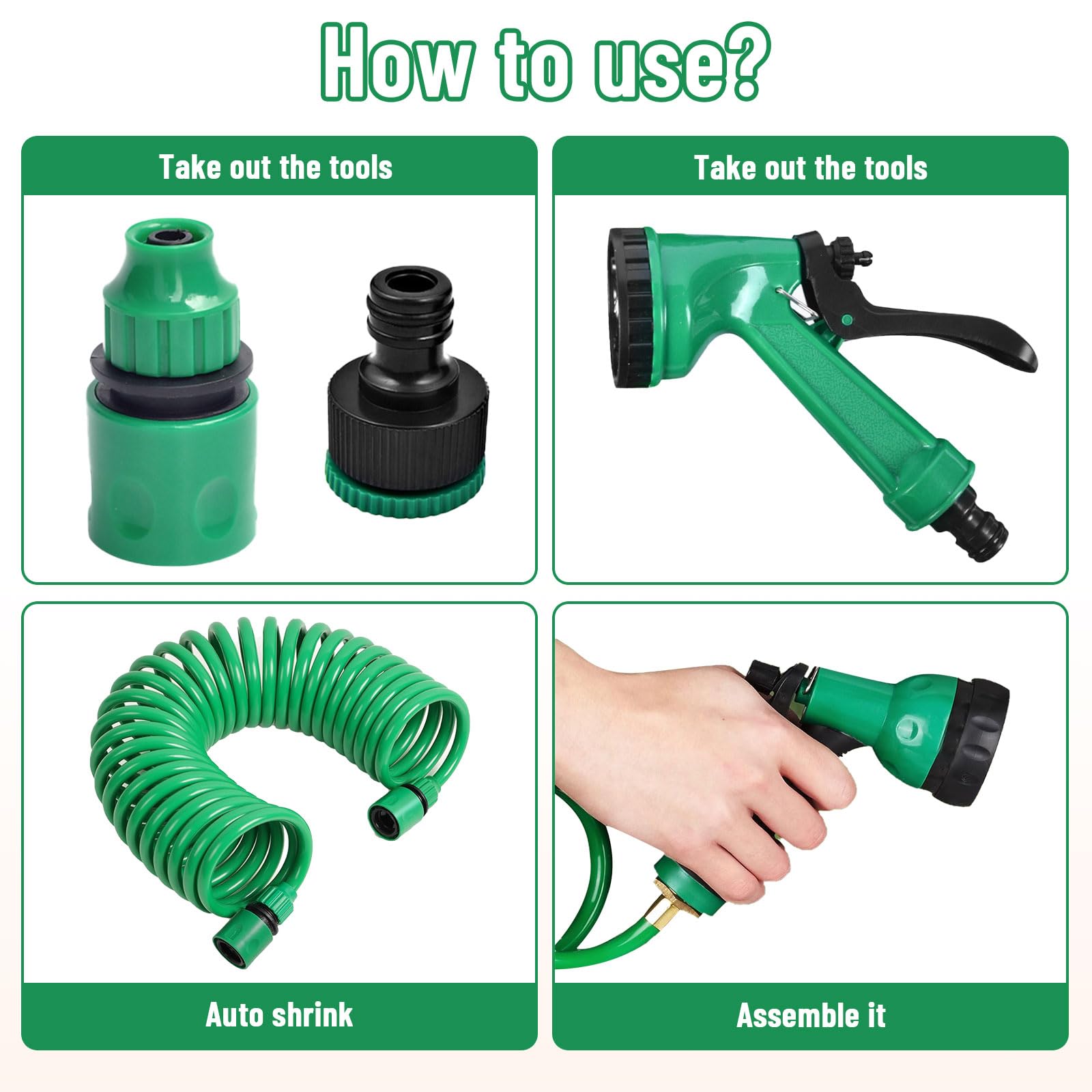 Tubo Flessibile a Spirale Irrigazione, Acqua Tubo Estensibile da Giardino, Spirale Giardino con 5 Funzioni Spruzzo, Applica Giardinaggio Irrigazione Prato (20cm)
