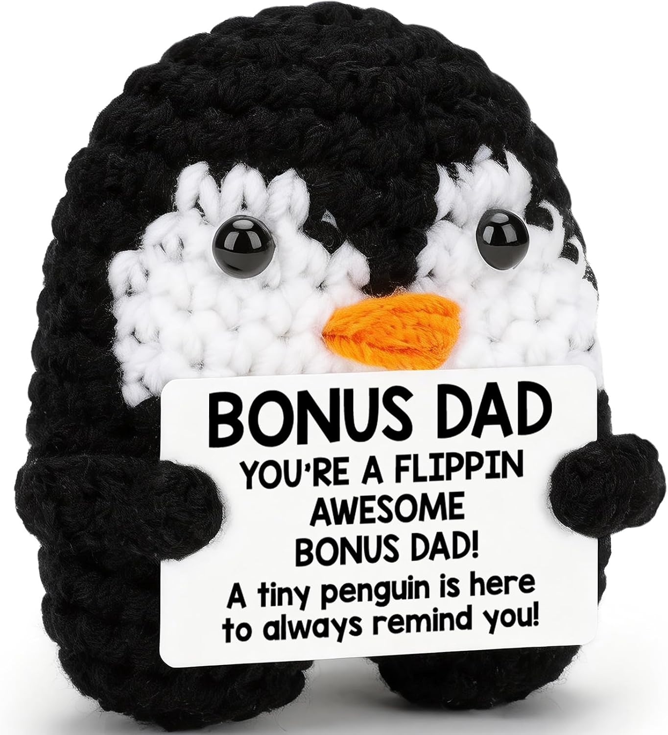 BiuNiuring Birthday Gifts for Bonus Dad from Daughter Son, Handmade Crochet Mini Penguin Father's Day for Father Daddy Dad, Funny I Love You Gift for Dads Small Decor