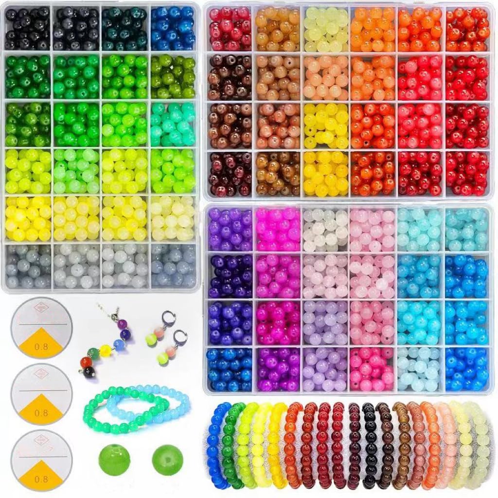 1800PCS 8mm Glass Beads Bracelet Making Kit, 72 Colors Crystal Beads for Jewelry Making, 3 Box Round Beads Suitable for Beginners