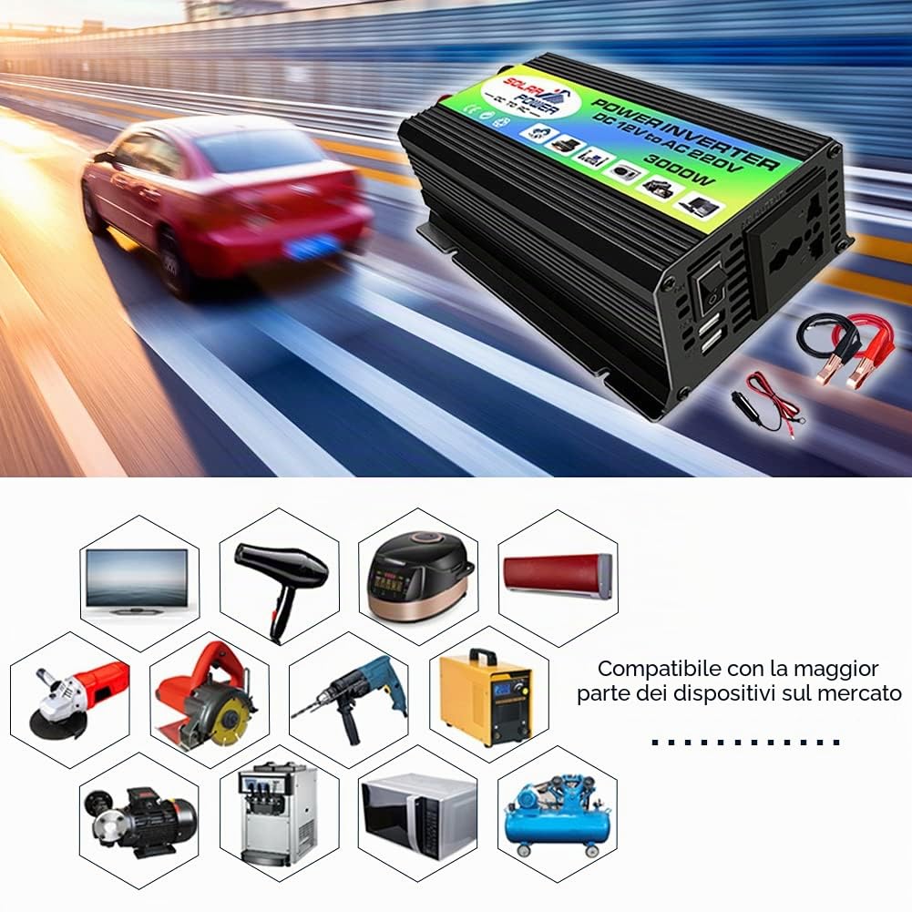 Inverter da Auto Invertitori di Corrente per Auto Convertitore 12v 220v 300W Convertitori di Potenza er Veicolo Camper Smartphone