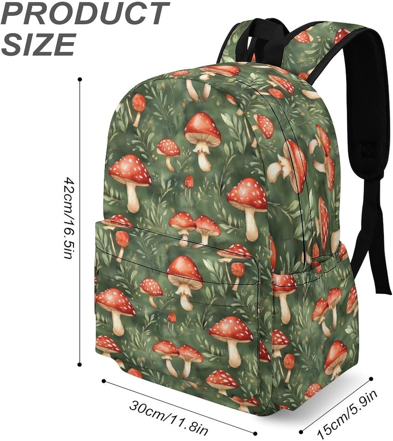 Cute Mushrooms Casual Backpack Daypack 16.5 Inch Fashion Double Shoulder Bag for Women