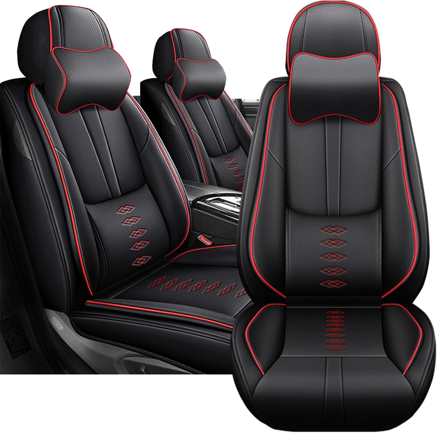for Honda Accord(1997-2024) Breathable Car Seat Covers,Waterproof Leather Seat Covers,Anti-Slip Car Seat Protectors,Airbag Compatible,Front Set with Pillows(2 Seats/Black+Grey)