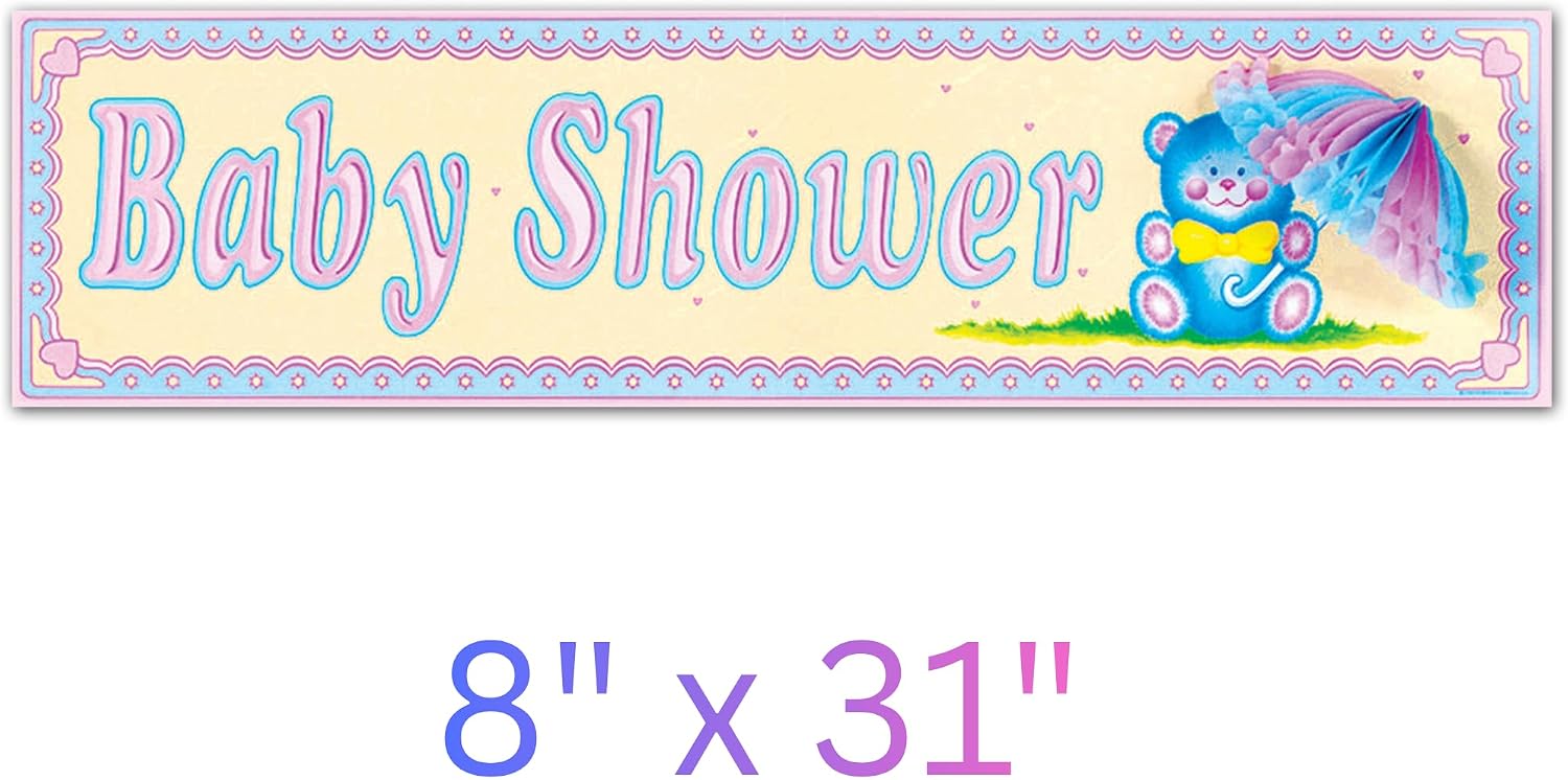 Beistle Cardstock Paper Baby Shower Sign Wall Decoration Gender Reveal Party Supplies, 8" x 31", Multicolored