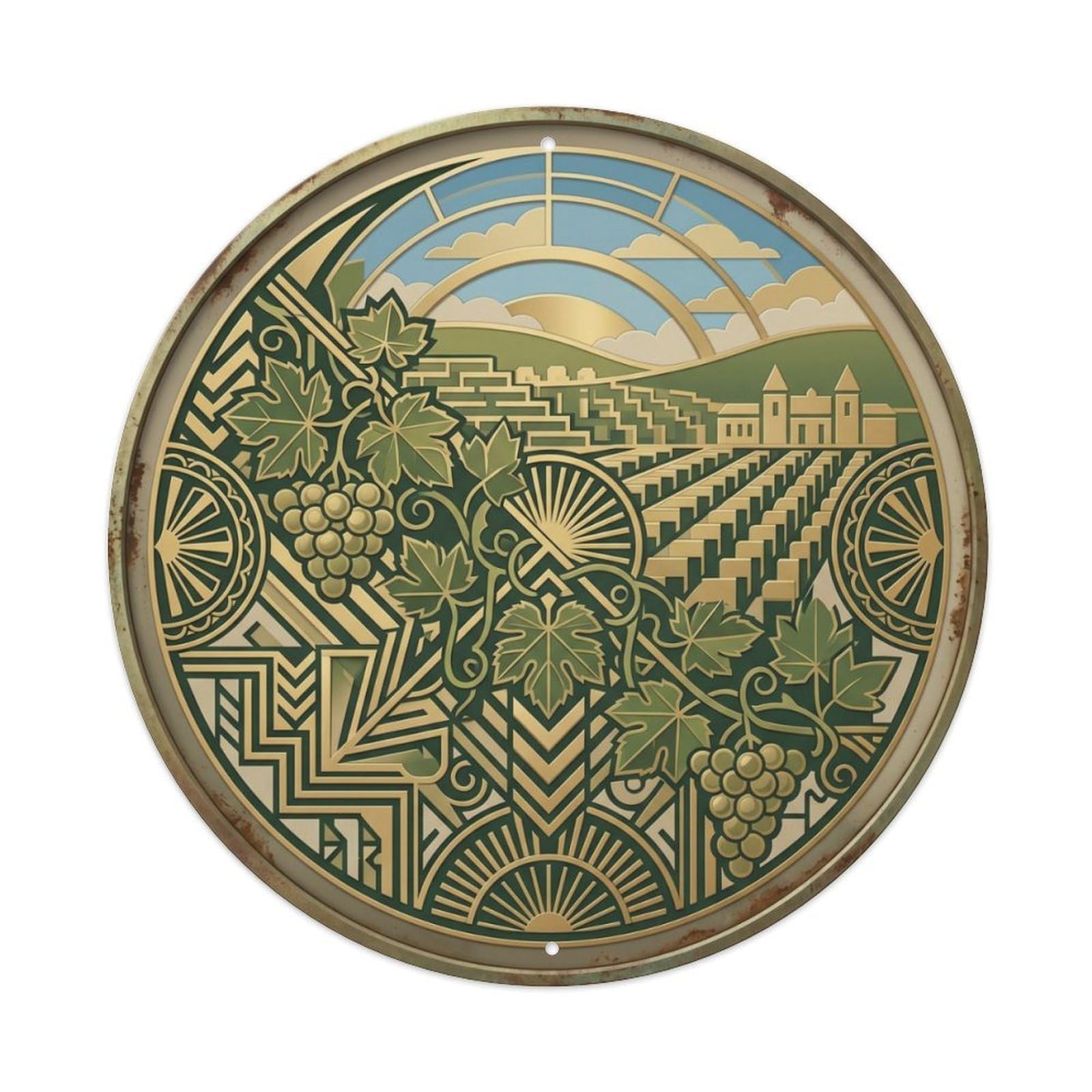 Champagne Macro Vineyard Travel Metal Tin Sign Plaque Wall Decor for Cafe, Club Bar, Office, Home Garden Round Metal Poster 8x8Inch