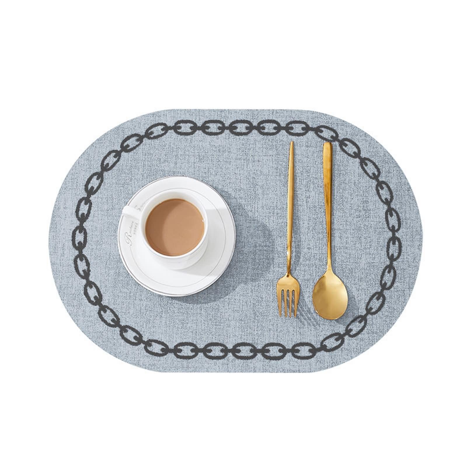 Tovaglietta Colazione Antiscivolo 4 Pezzi, 30 x 44 CM Tovaglietta Lavabile Ristorante Pelle Grigio Blu, Ovale con Motivo