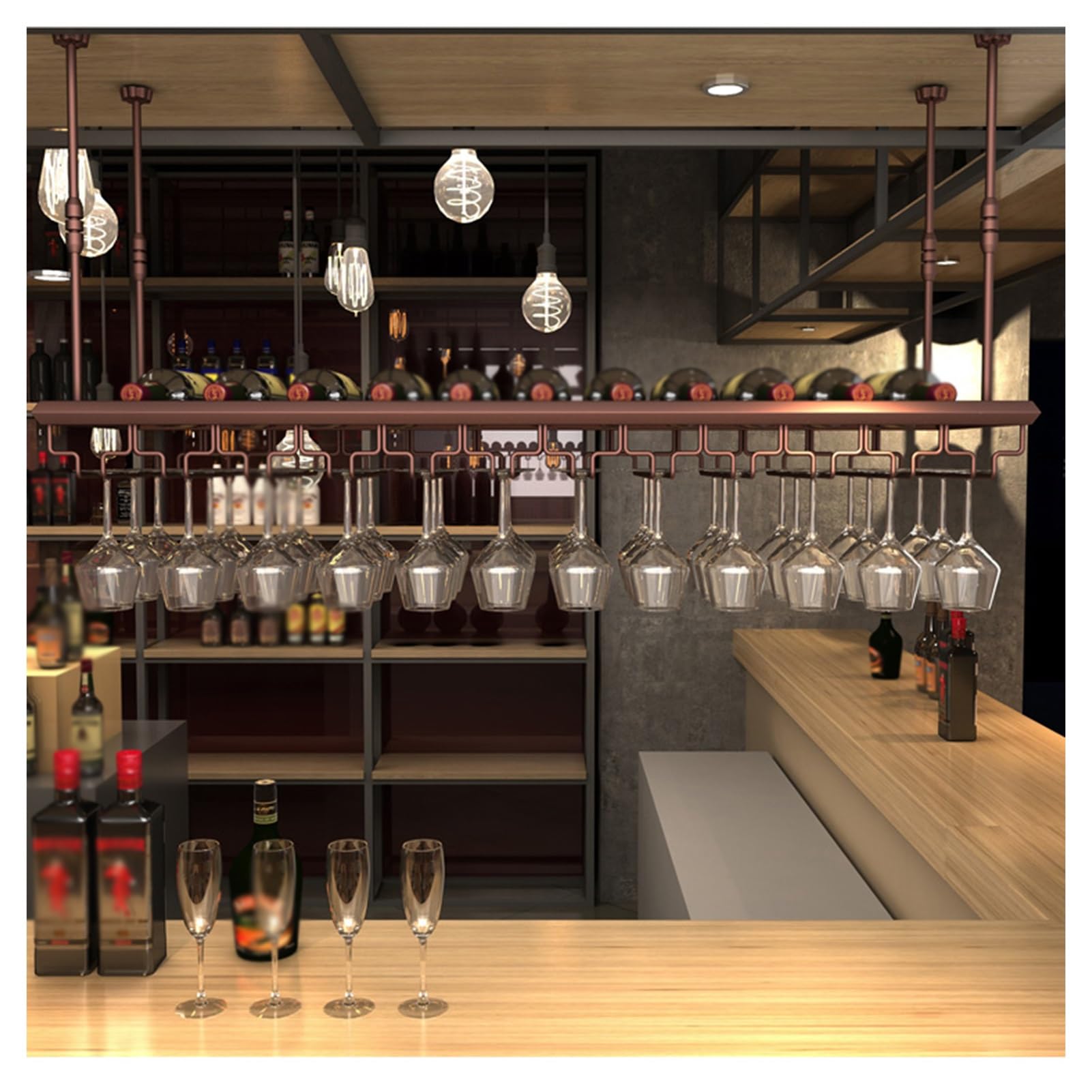 Porte-verres à vin suspendu bronze 120cm pour plafond