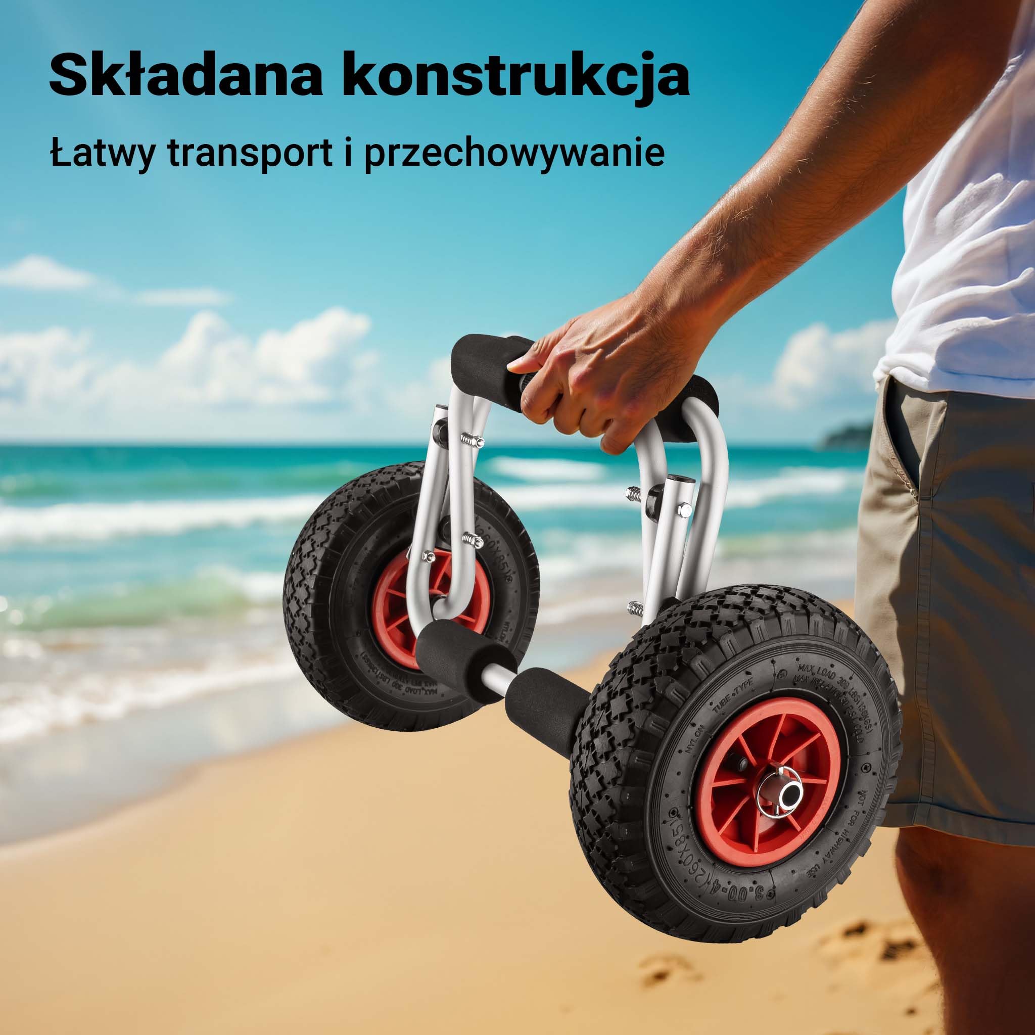 Wiltec Składany wózek do kajaków SUP i łodzi, aluminiowy z udźwigiem 45 kg, piankowe podkładki, duże koła, transport kajaka, kanu i desek surfingowych