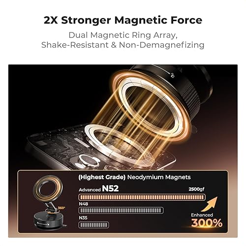 Miniatura 2 de K&F Concept Soporte magnético para teléfono para automóvil, giratorio de 360, plegable y ajustable, soporte magnético para teléfono al vacío,