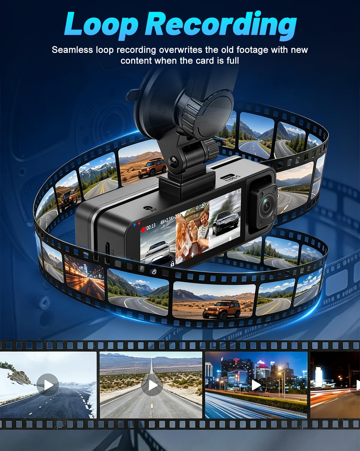 NHOPEEW Dash Cam Wi-Fi a 3 canali 4K+2,5K con Telecamere a 360°