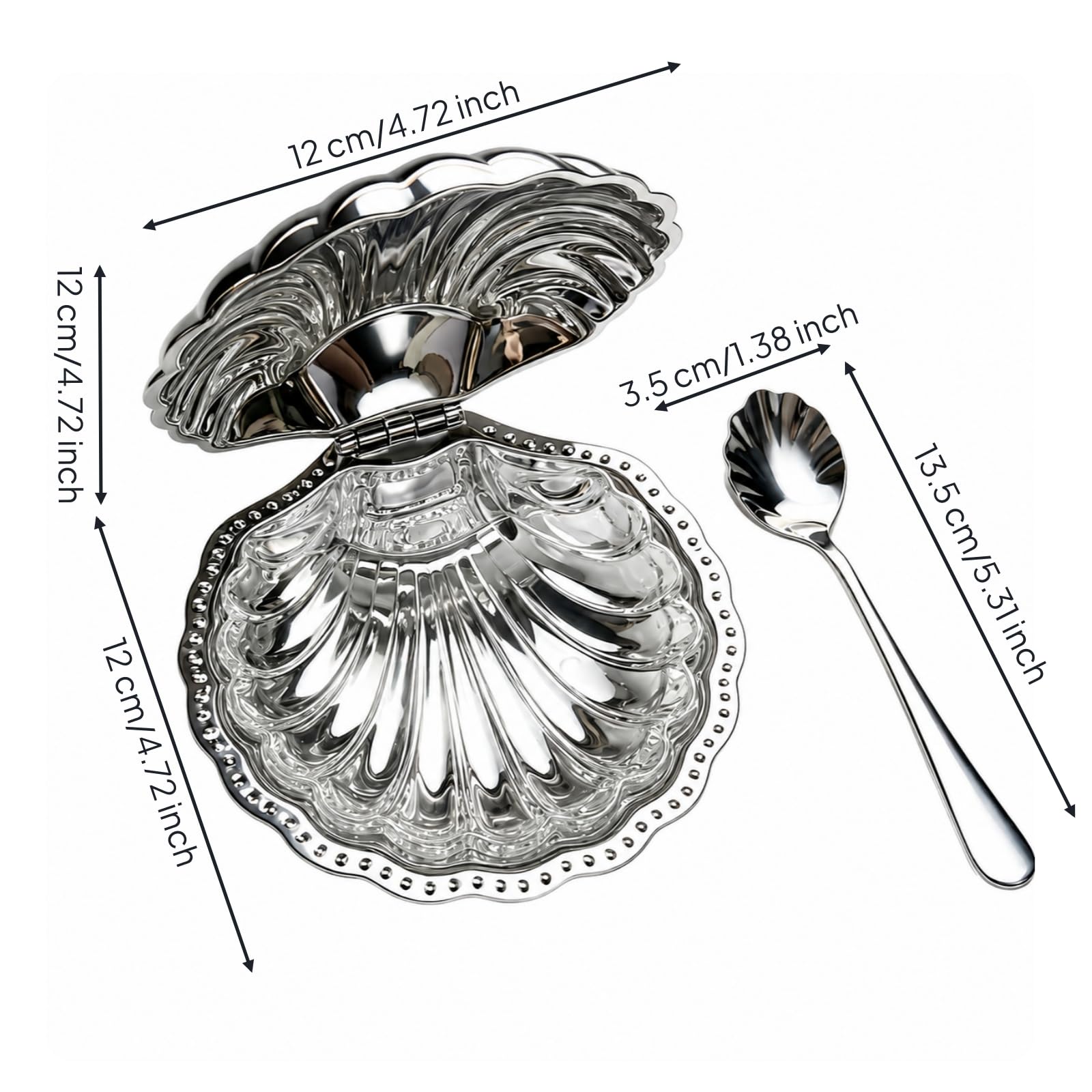 Edelstahlschale in Muschelform mit Deckel muschelförmig Edelstahlschale mit innenschale kompakt Butterschale aus Edelstahl für Dinnerpartys, B