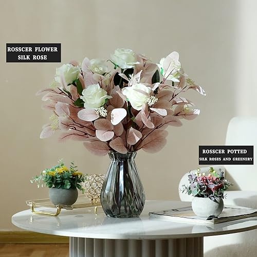 Miniatura 6 de 12 tallos de eucalipto artificiales, hojas de eucalipto de seda falsa de 20 pulgadas con bayas, plantas verdes, decoraciones florales