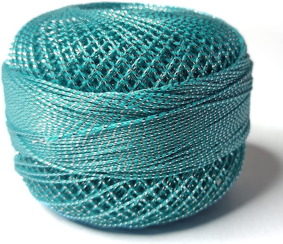 Adikala Metallic Cotton Tatting Shuttle,Crochet Dori Balls for Knitting, Weaving, Embroidery and Craft Making_40gms (Firozi)