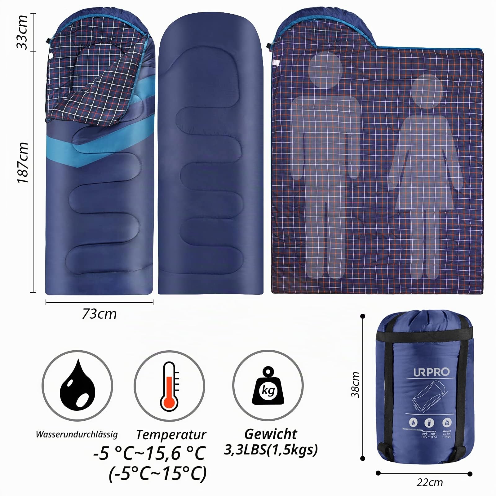 3-4 Jahreszeiten 1,6 kg Flanell Schlafsack Bedeckt Winter, Herbst, Frühling, Hergestellt aus Hohlfaser und, Hautfreundlich Wasserabweisend