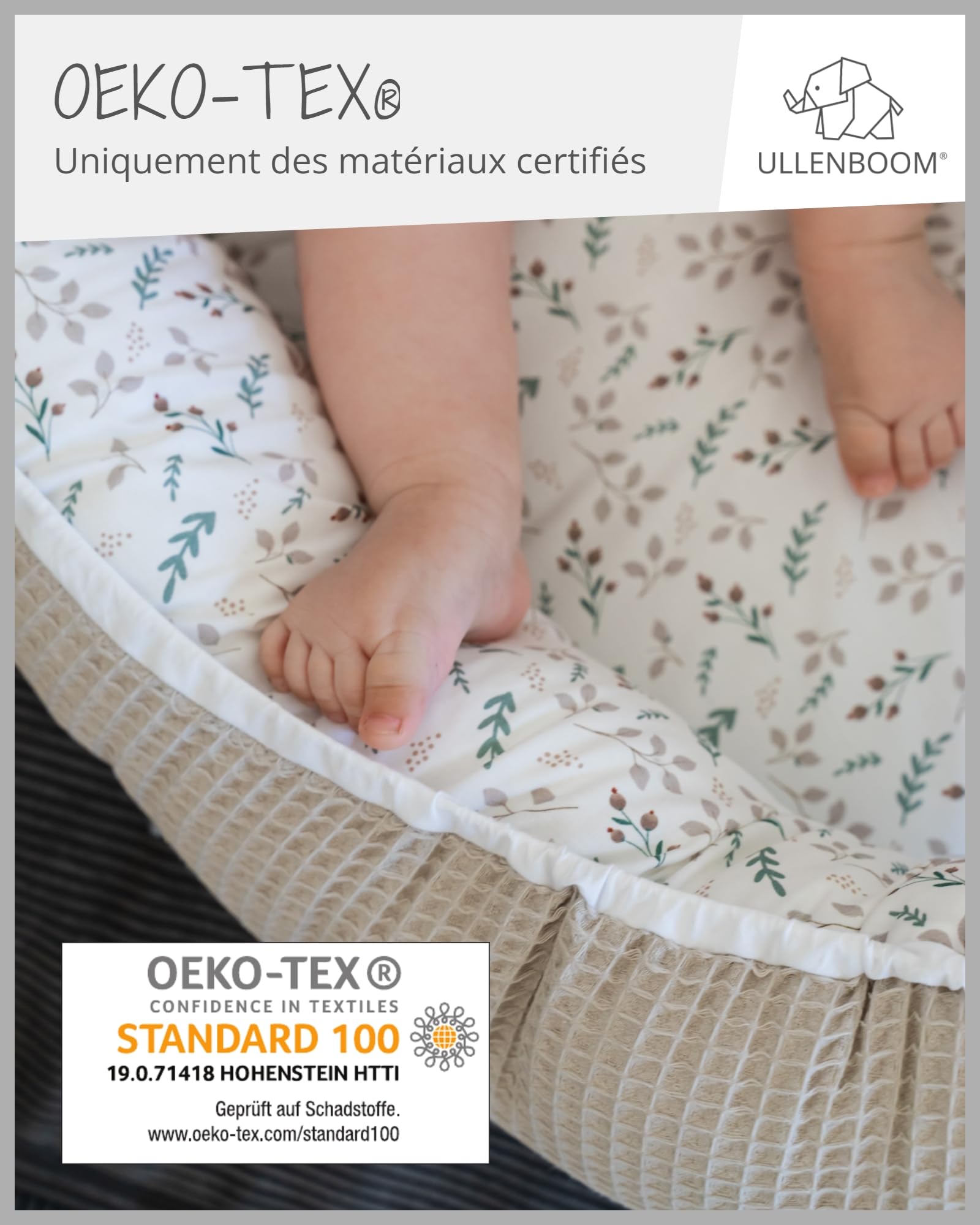 Réducteur lit bébé ULLENBOOM Sable Savane - 95x55 cm - Nid d’ange bébé Öko-Tex et fabriqué dans l'UE - motif baleines bleues – en coton douillet, convient comme lit de voyage ou cale bébé