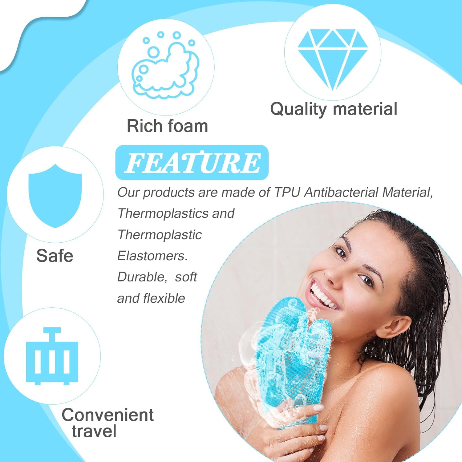 Karenhi 2 Pcs Honeycomb Exfoliating Glove Bath Mitt Body Spa Scrubber, Honeycomb Exfoliator Glove for Body Shower, Scrubber Sponge Shower Loofah, Quick Drying(Blue,Black)