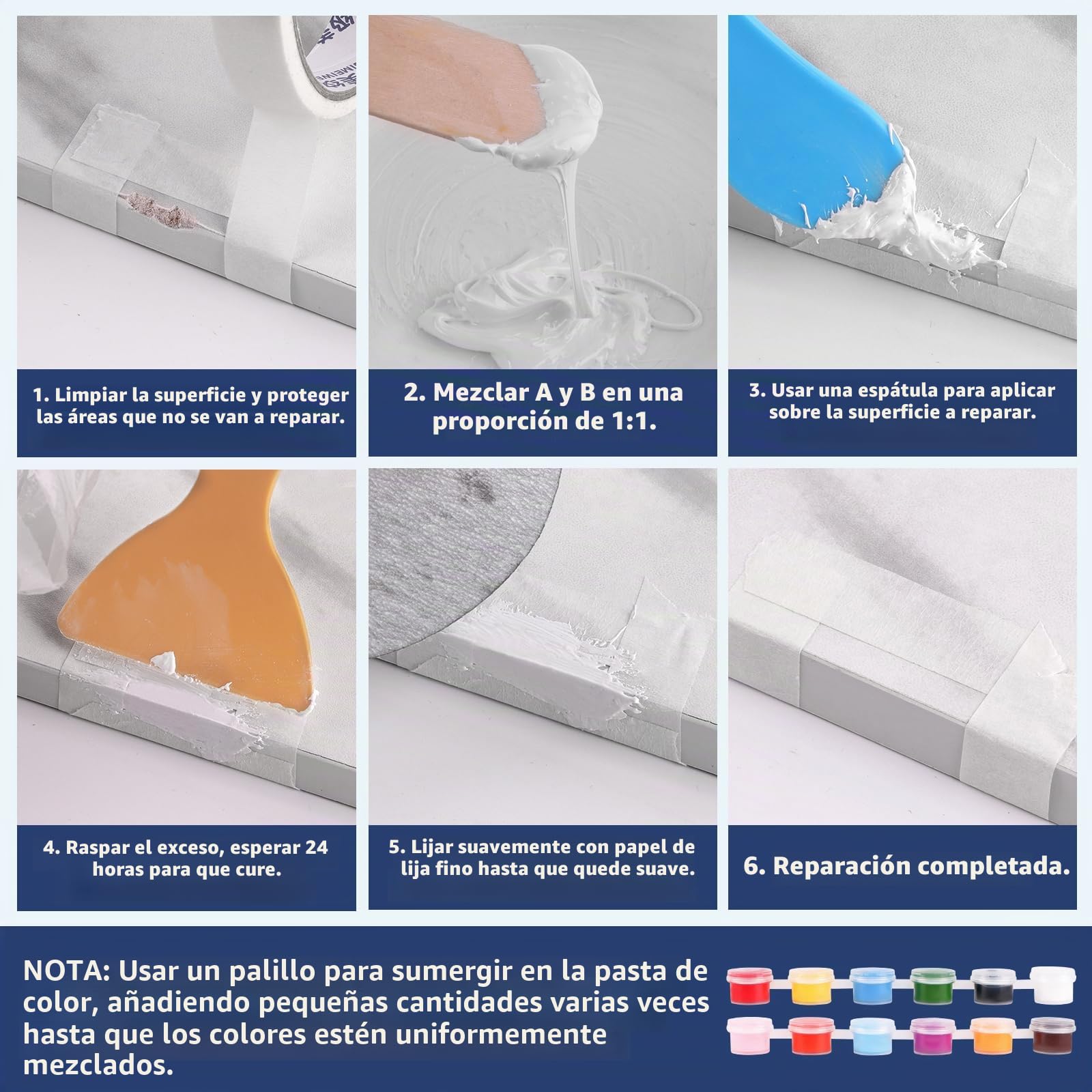 Kalolary Kit Reparación Bañera,12 Pigmentos, Reparador de Grietas y Arañazo | para Bañeras de Fibra de Vidrio, Acrílico, Esmalte y Porcelana, Reparación para Bañera, Lavabo, Plato de Ducha