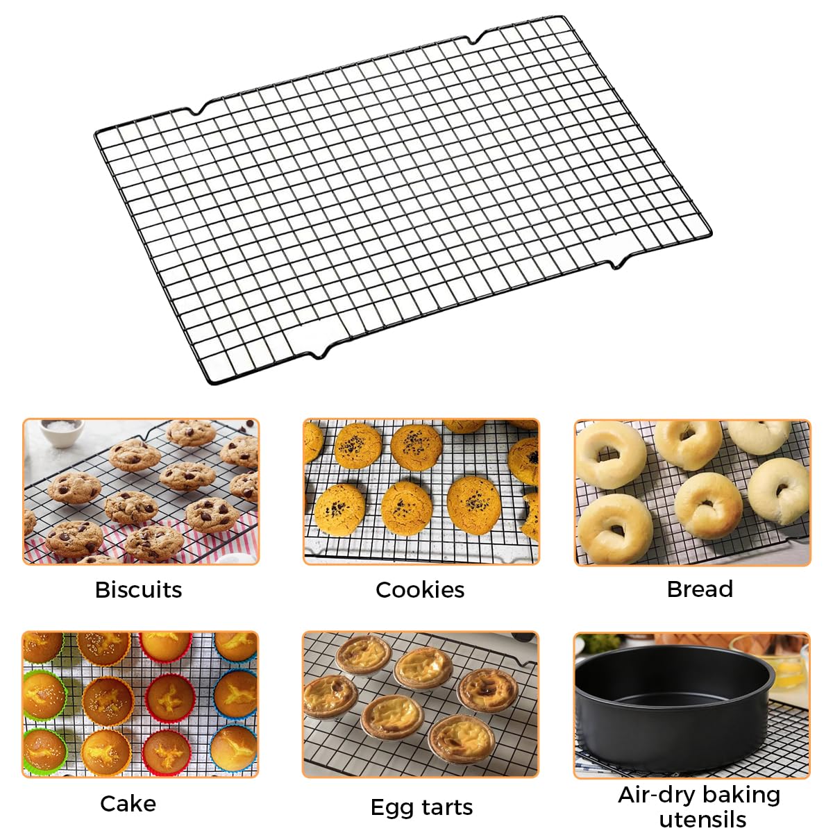Grille de Refroidissement 40 x 25 cm en Acier Inoxydable, Grille de Cuisson Réutilisable Noire, Set de 3