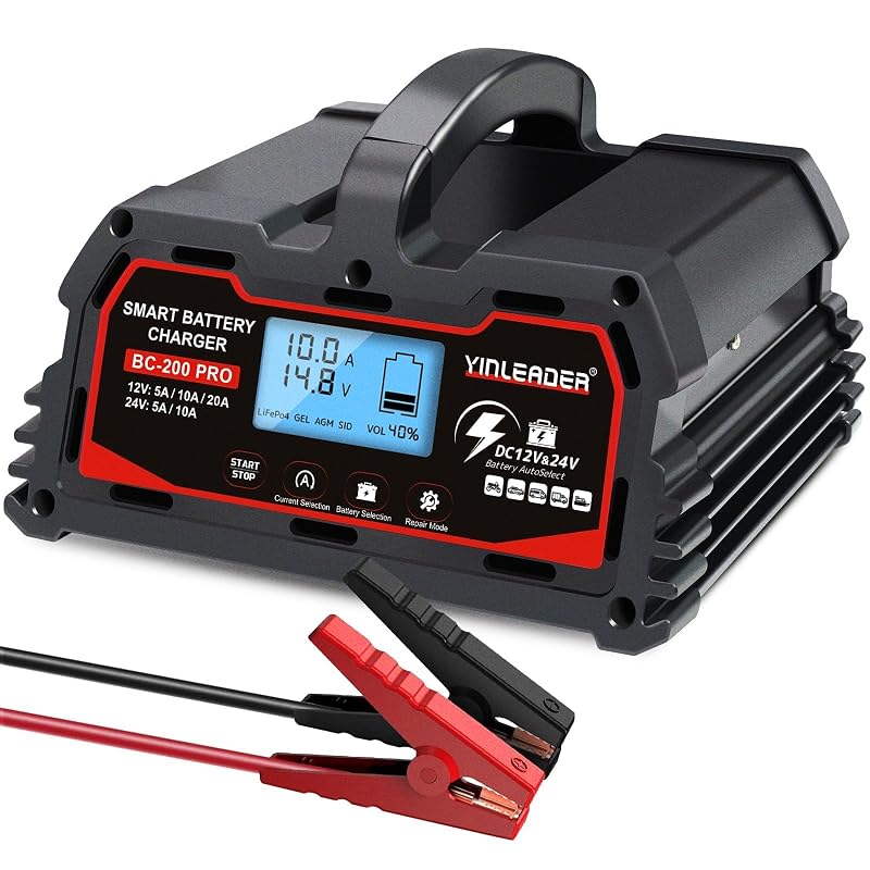 Carregador de Bateria Inteligente Yinleader 20 A, 12 V/24 V para Chumbo-Ácido e 12 V LiFePO4