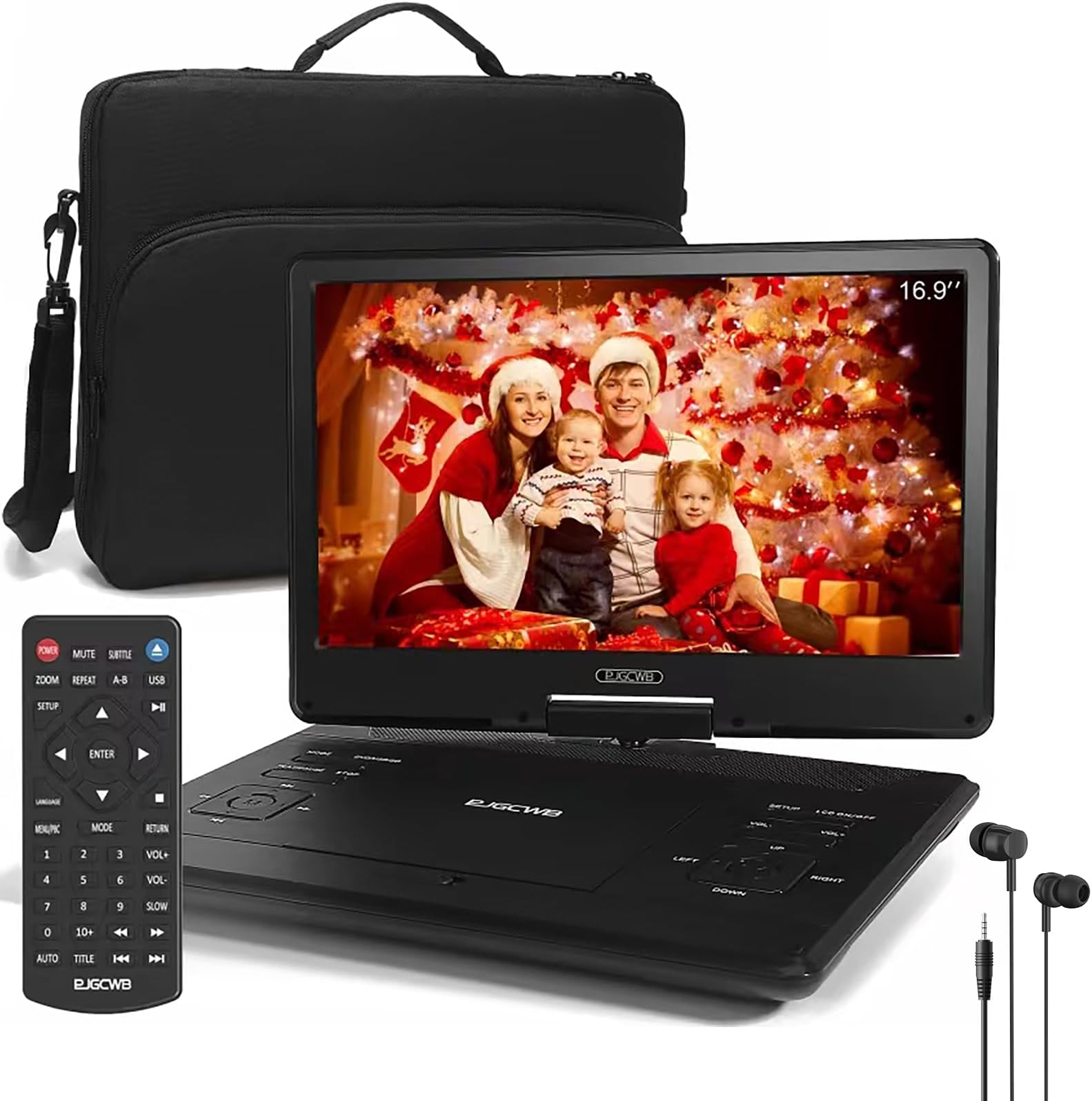 16.9" Portable DVD Player with Headphones,14.1" HD Swivel Screen with Extra Carrying Bag,Support AV-in/Out and Multiple Disc Formats,High Volume Speaker,Black,[Not Support Blu-Ray]