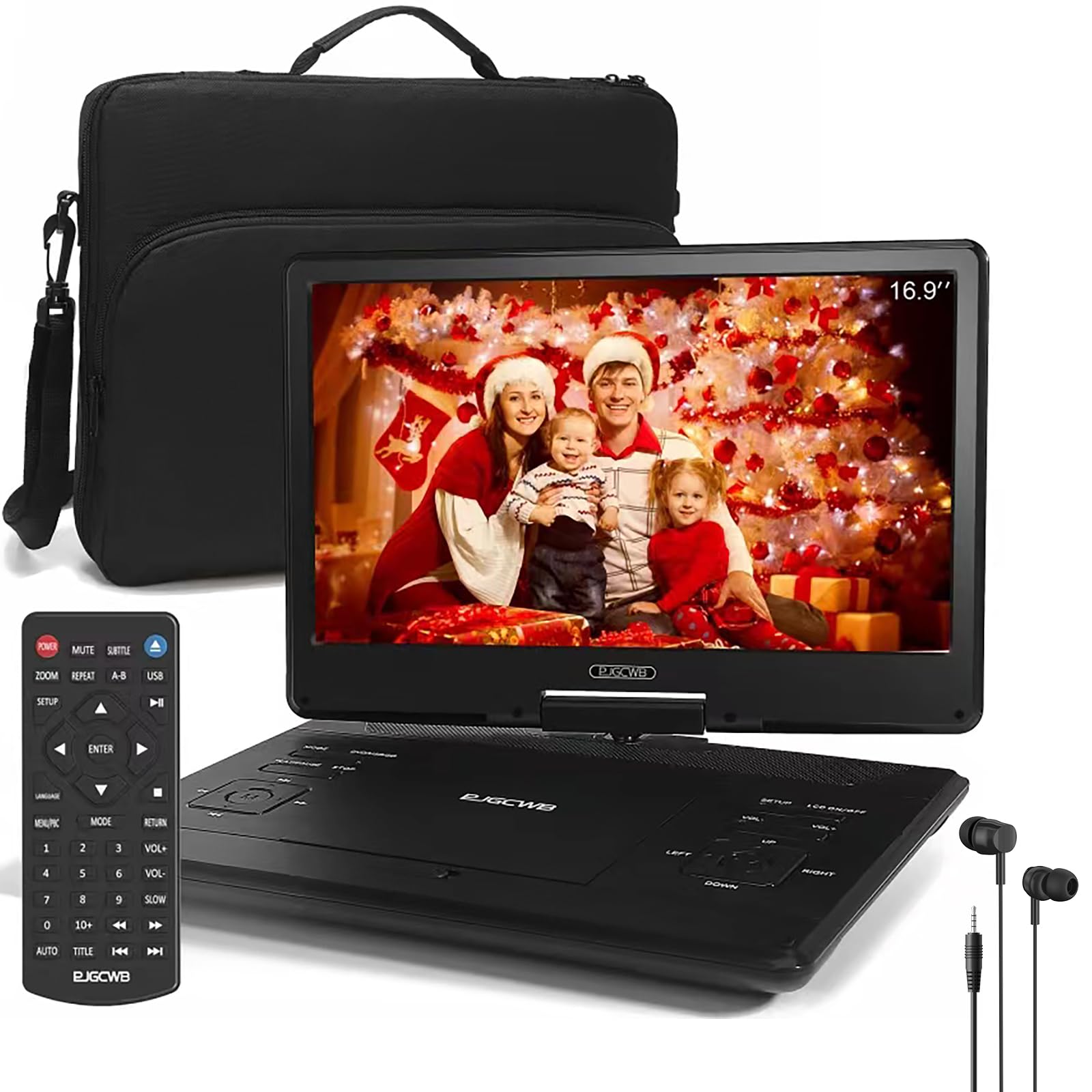 16.9" Portable DVD Player with Headphones,14.1" HD Swivel Screen with Extra Carrying Bag,Support AV-in/Out and Multiple Disc Formats,High Volume Speaker,Black,[Not Support Blu-Ray]