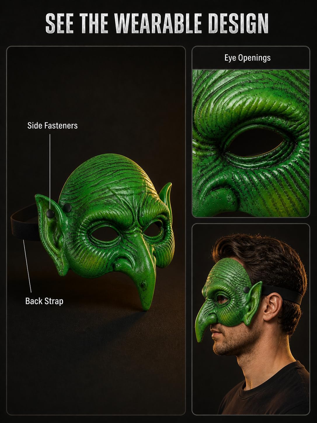 MCJC Goblin Mask, Halloween Green Witch Masquerade Mask, Scary Costume Accessory image 5