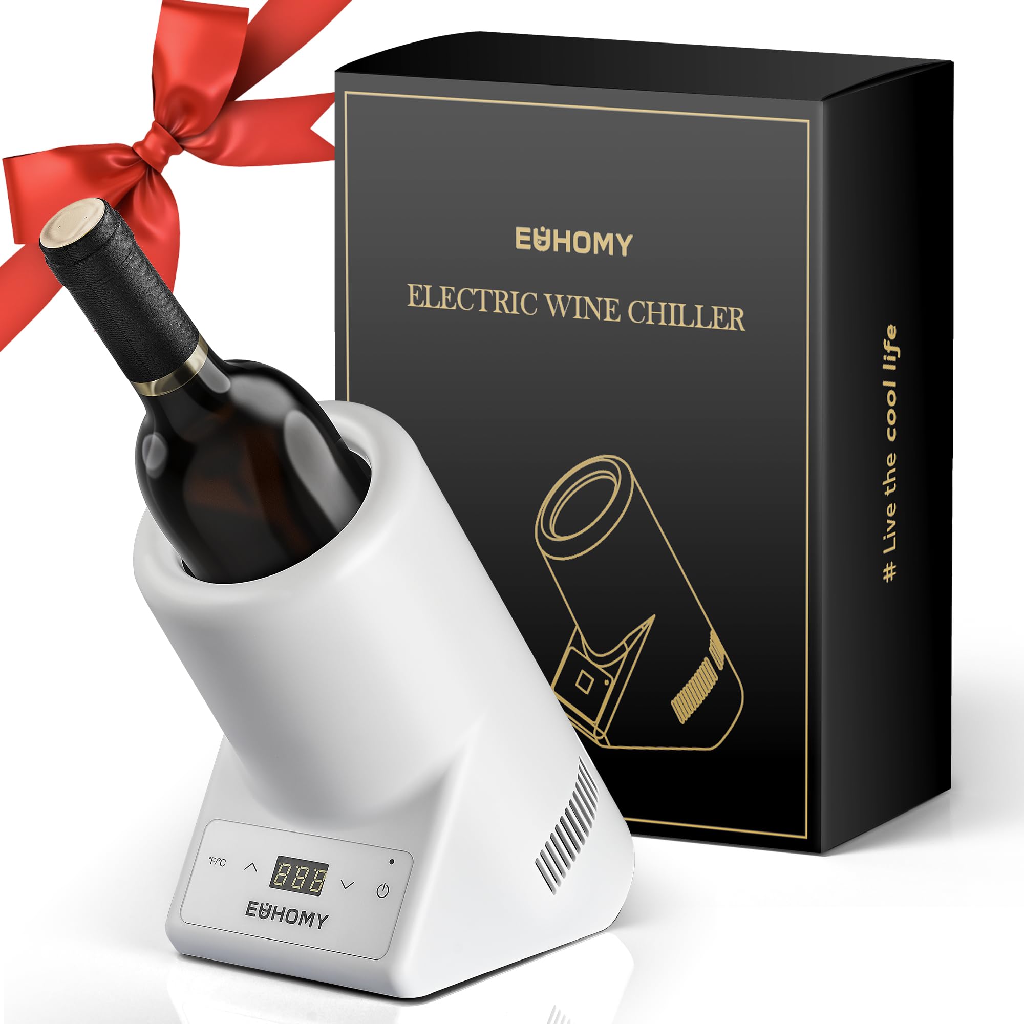EUHOMY Wine Chiller Electric, Portable Wine Bottle Chiller for 750ml Wine Champagne, Single Bottle Wine Cooler on Patio, Keep Cold Up to 1 Day - Extra Surprise for Wine Lovers