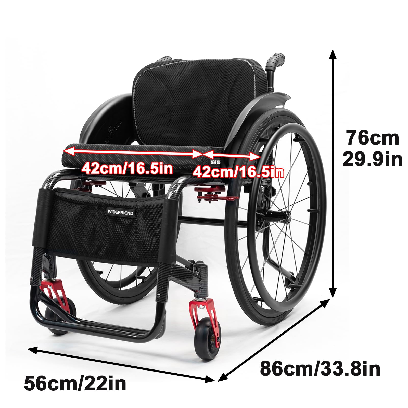 Carrozzina Sportiva Leggera,Sedia a rotelle Stabile per Tutti i Terreni,Carrozzina per Adulti,Carrozzina in Alluminio,Adatta per Adolescenti, Adulti e Anziani(Seat Width 42cm,Black)