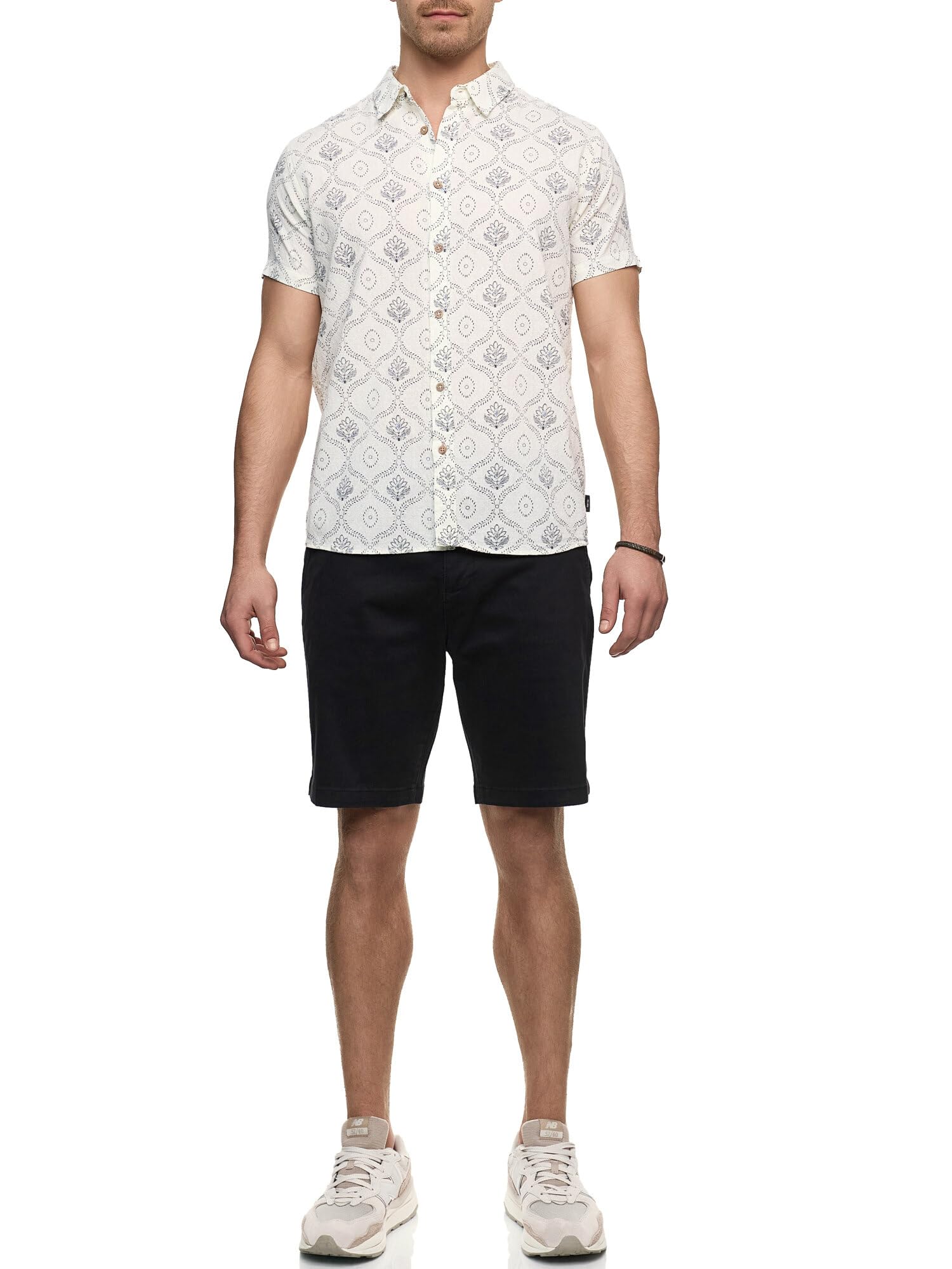 Indicode Camicia da uomo INCotta a maniche corte con motivo | Camicia da uomo con stampa camicia a maniche corte