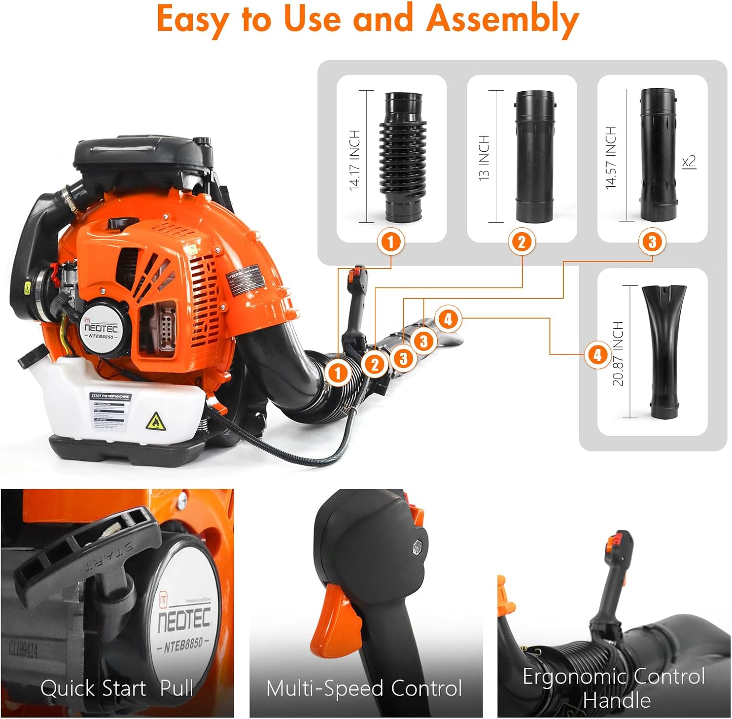 NEO-TEC 75.6CC Gas Backpack Leaf Blower 847CFM 236MPH 2-Cycle Powerful with Low Vibration Ergonomic Harness System for Garden Yard Lawn Snow Clearing