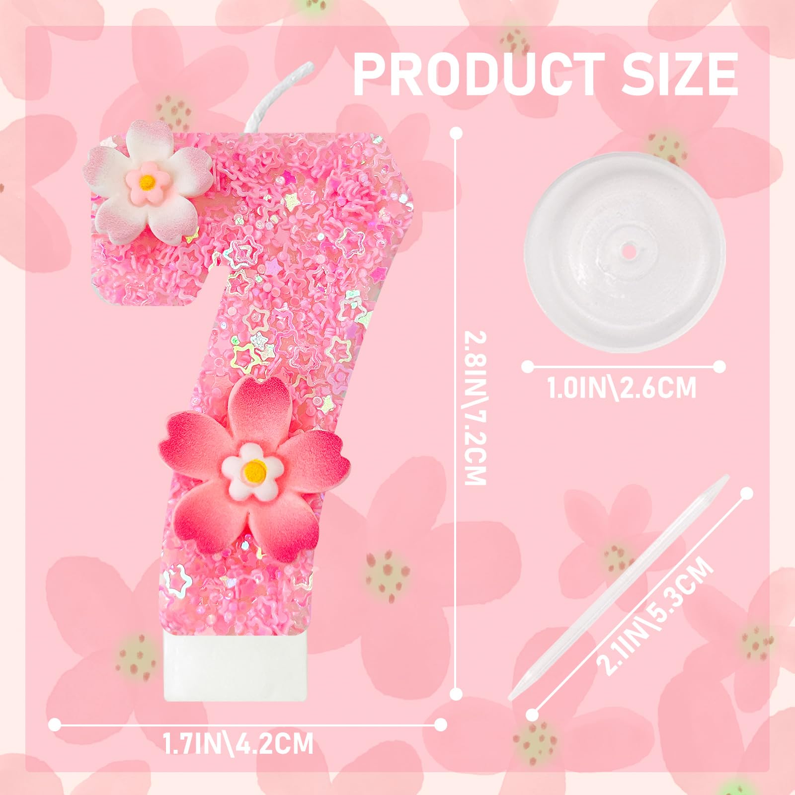 Vela de cumpleaños de flor rosa, velas de cumpleaños número 7 para pasteles, decoración ideal para fiestas de cumpleaños, aniversario de boda y otras celebraciones (flor 7)