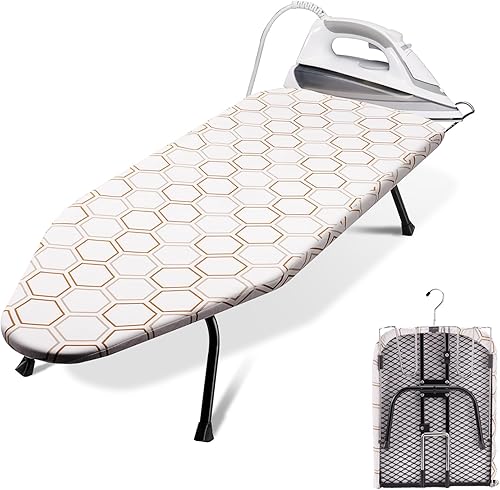 Miniatura 9 de SheeChung Mini tabla de planchar de 12"x32", tabla de planchar de mesa con funda de algodón extraíble y almohadilla, mesa de planchar con base