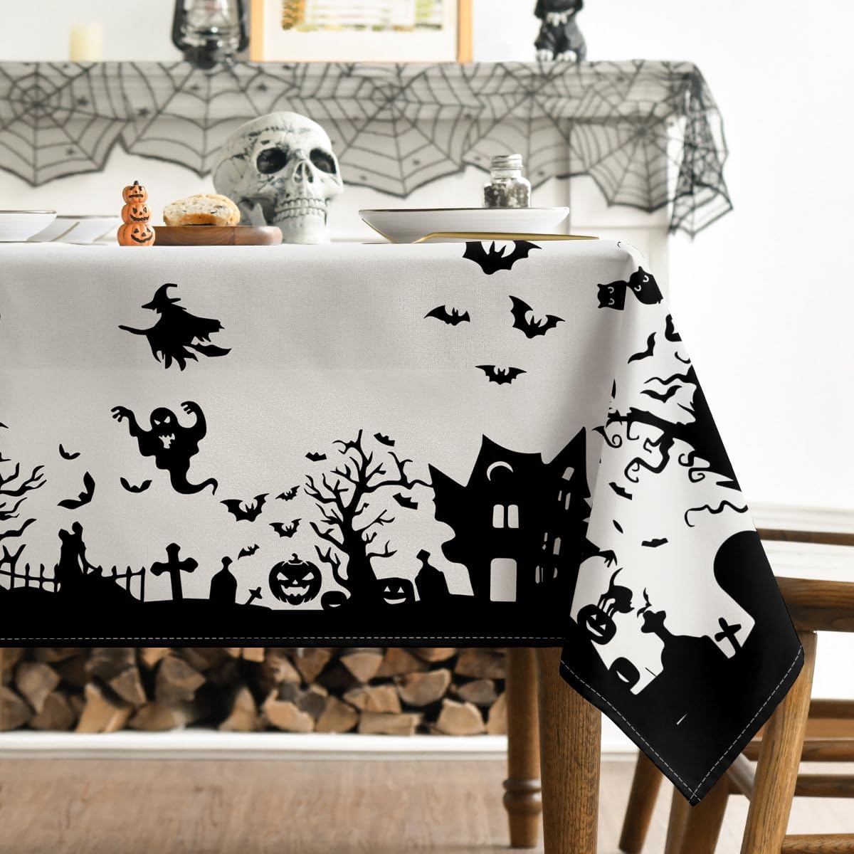 Horaldaily Halloween Tablecloth 52 x 70 Inch Rectangular Castle Tree Scary image 3