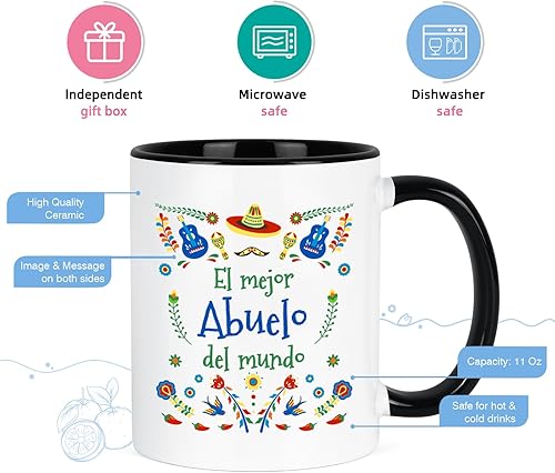 Miniatura 5 de YHRJWN Regalos para abuelos, taza de café El Mejor Abuelo del Mundo, regalos de abuelo, regalo de cumpleaños de Navidad para abuelo de parte de los