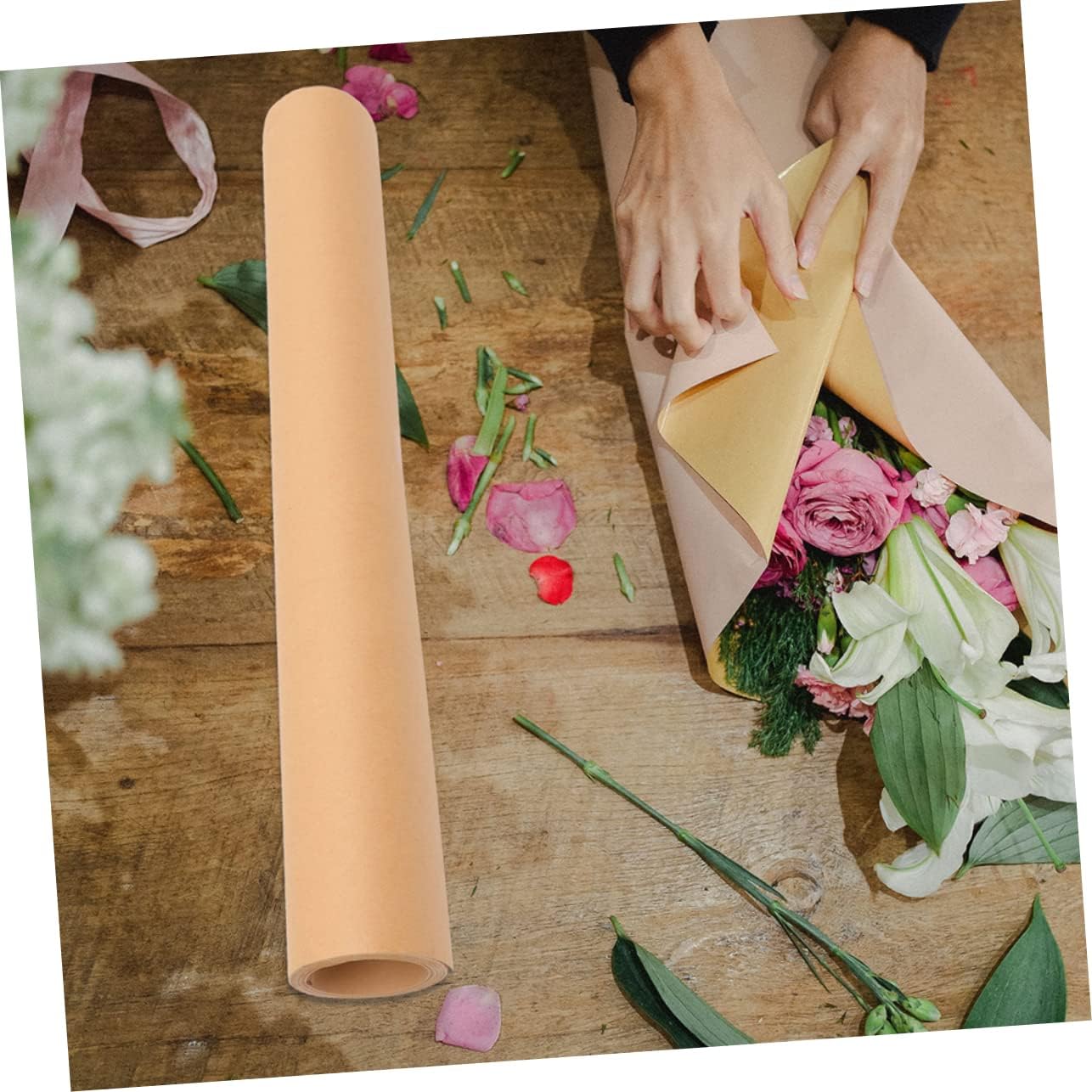 TEHAUX 1roll Craft Paper Roll Brown Kraft Wrapping Paper for Art Projects Flower Arrangements and Bulletin Boards and Versatile Packaging
