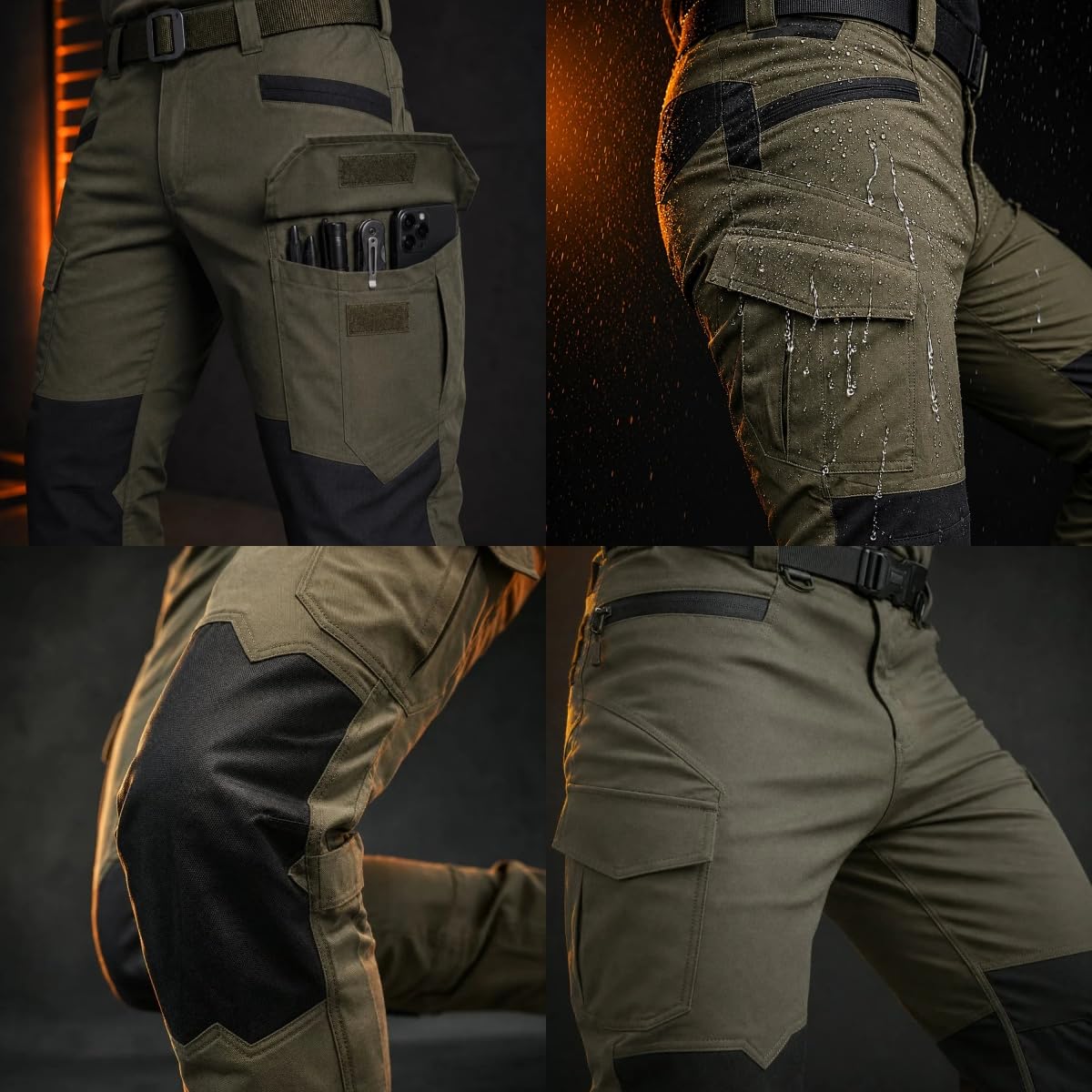 didelia - Il Pantalone tattico Che resiste a Tutto, Set 2 Pezzi | Tessuto ripstop DWR idrorepellente, 7 tasche cargo, ginocchia rinforzate, vita elastica per lavoro outdoor