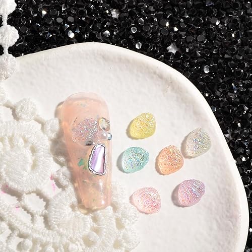Miniatura 6 de MEILINDS Dijes de resina para uñas de concha de mar, sirena iridiscente, 3D, encantos de uñas con temática oceánica de verano, diamantes de
