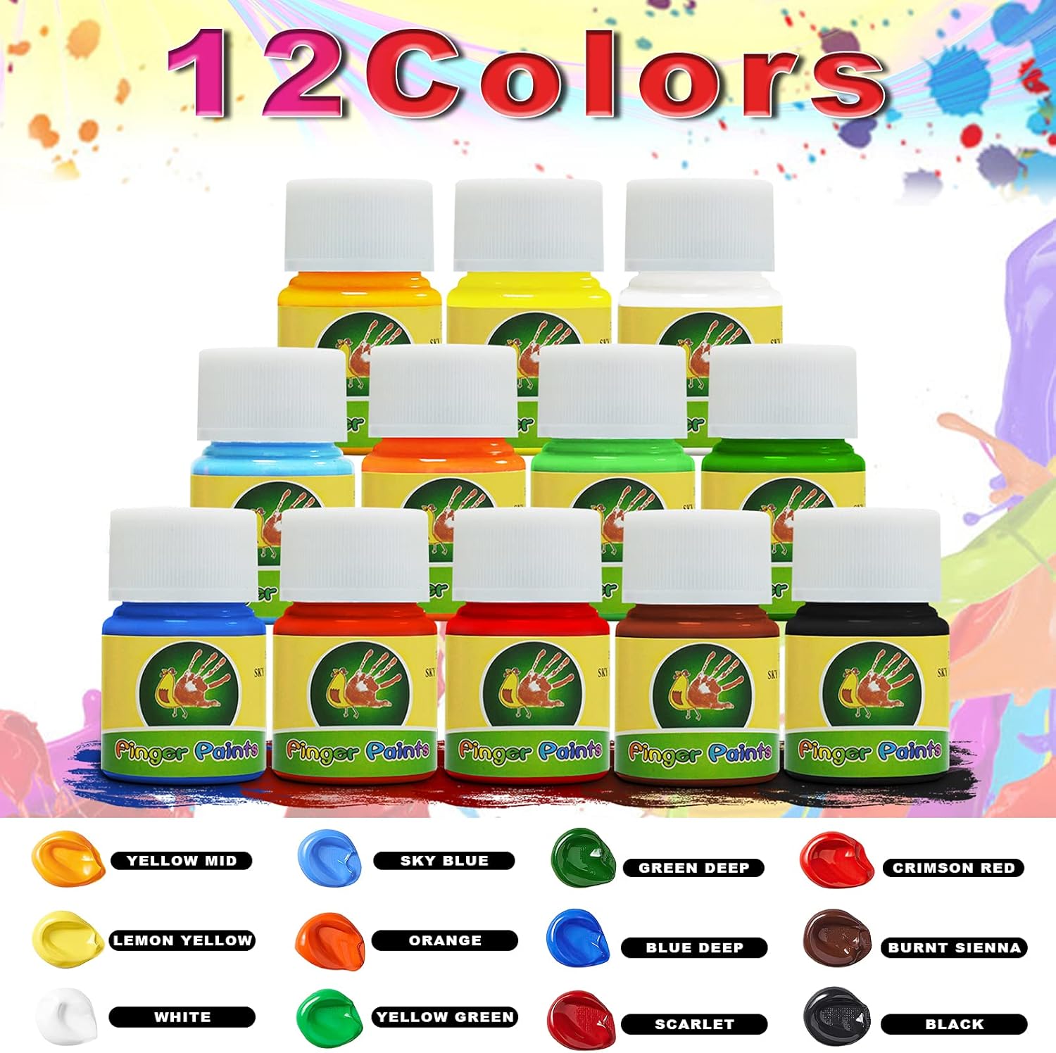 Washable Finger Paint for Kids, Non-Toxic Painting Set, Eco-Friendly School Art Paint Kit for DIY Crafts Painting Kids Gift (12 Color x 1 fl oz) : Toys & Games
