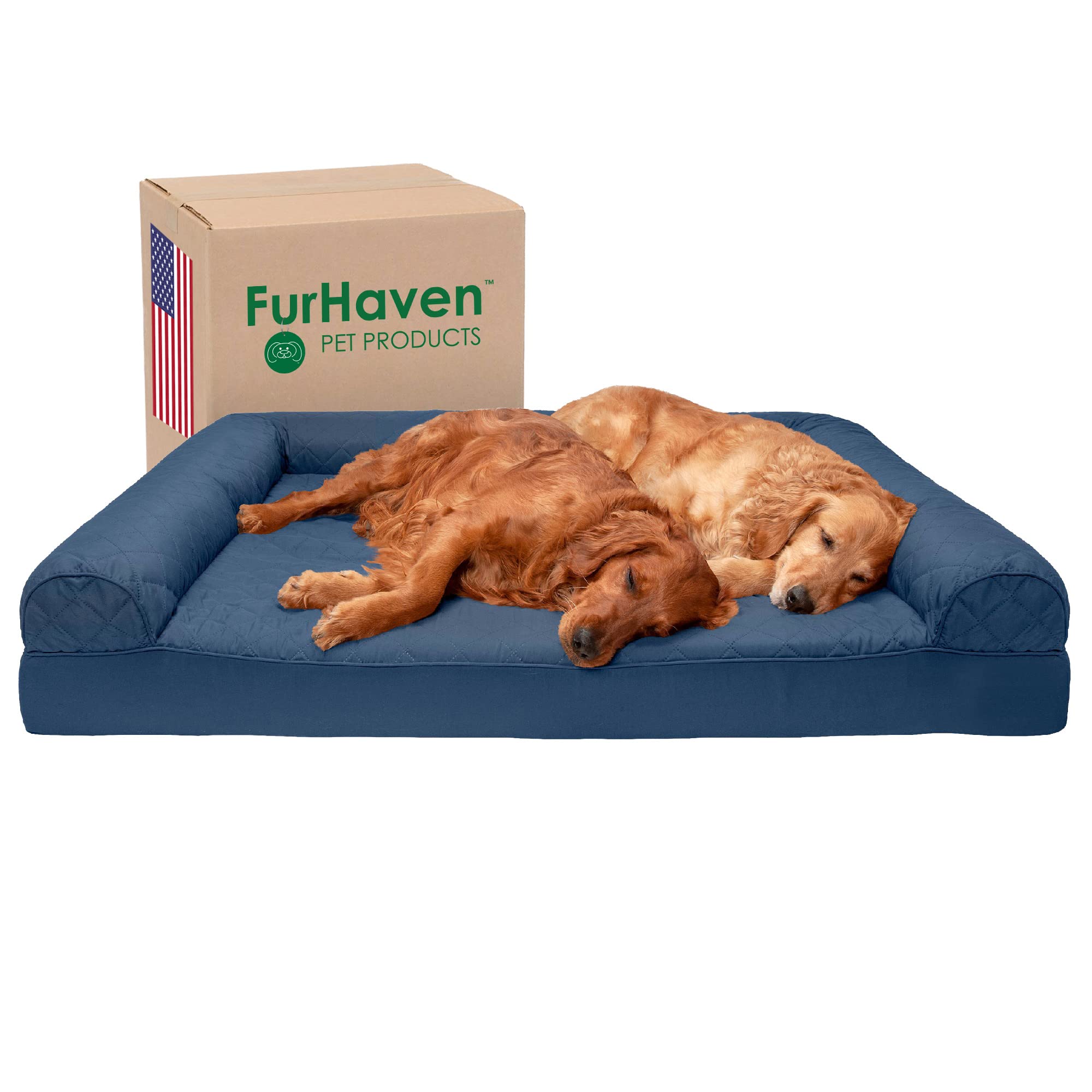 Furhaven XXL Orthopedic Dog Bed Quilted Sofa-Style w/ Removable Washable Cover - Navy, Jumbo Plus (XX-Large)
