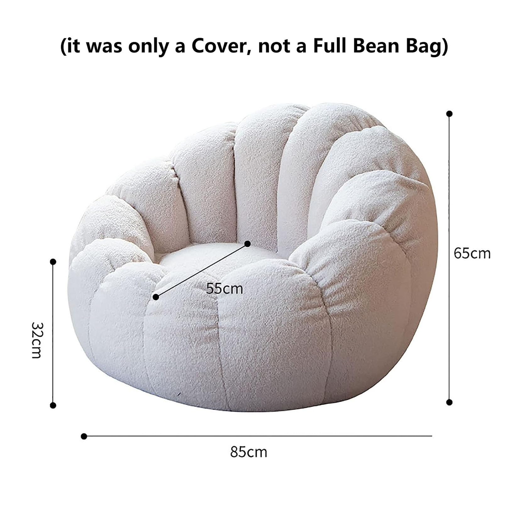 Lazy Sitzsack-Stuhlbezug, Sitzsack Bezug ohne Füllung Sessel aus Ultraweichem Teddy-Stoff Kürbis-Optik 85 x 65 cm für Outdoor & Indoor Gaming Entspannen,Weiß