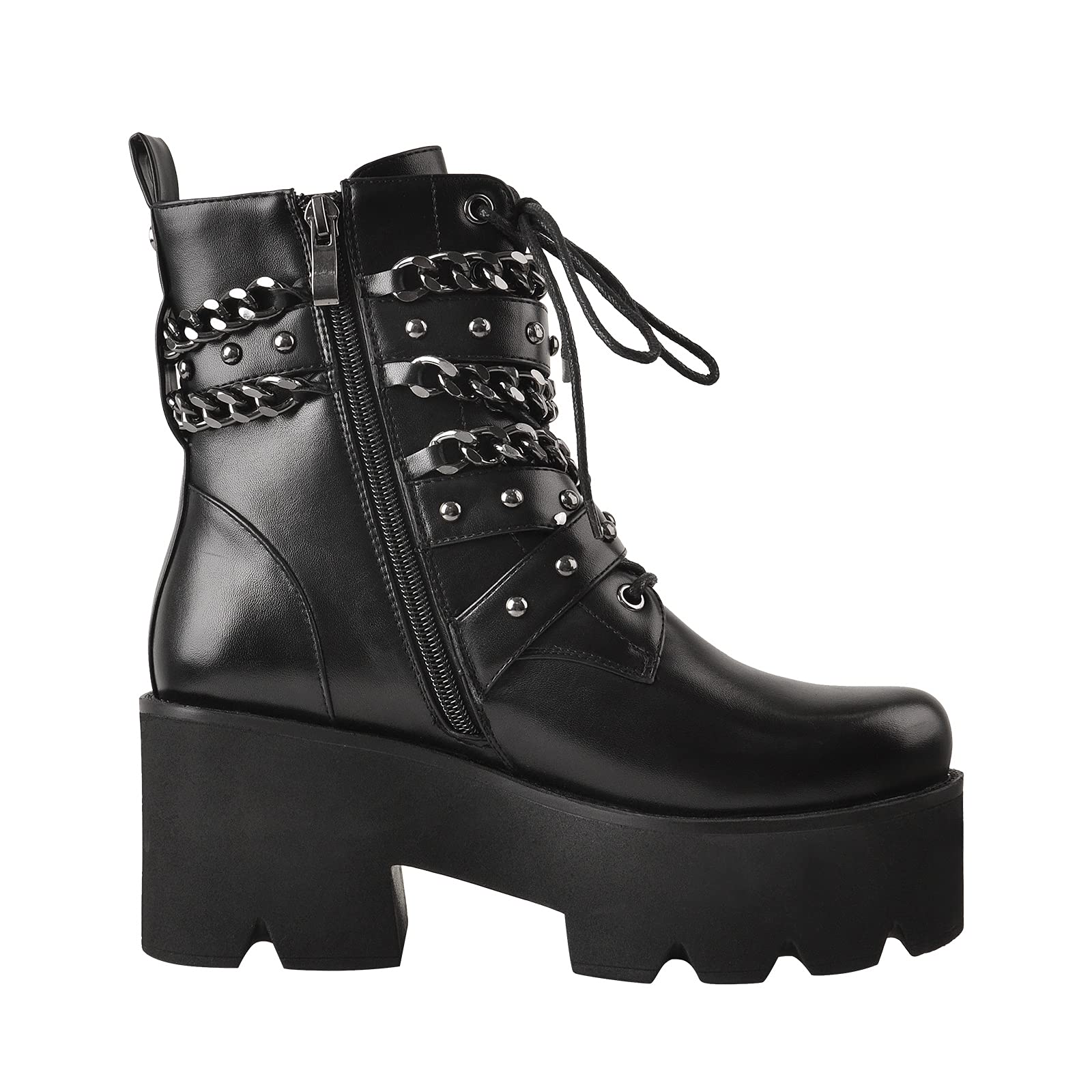 MissHeel Bottines à lacets Plateforme avec chaînes, talon bas