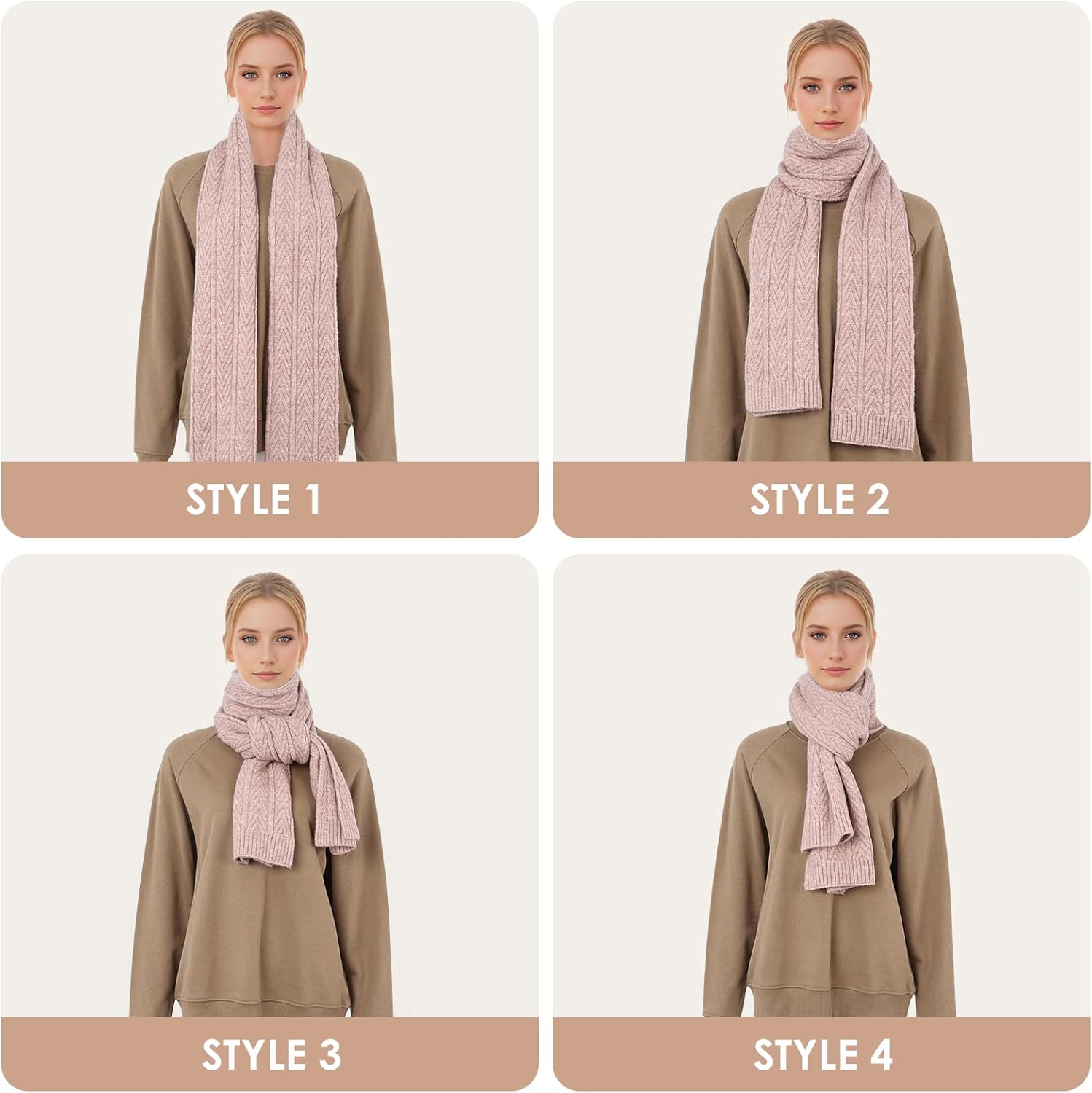 Surblue Winter Chunky Knit Scarf Thick Warm Cable Herringbone Pattern Wrap Long Classic Fashion for Women and Men - Image 3