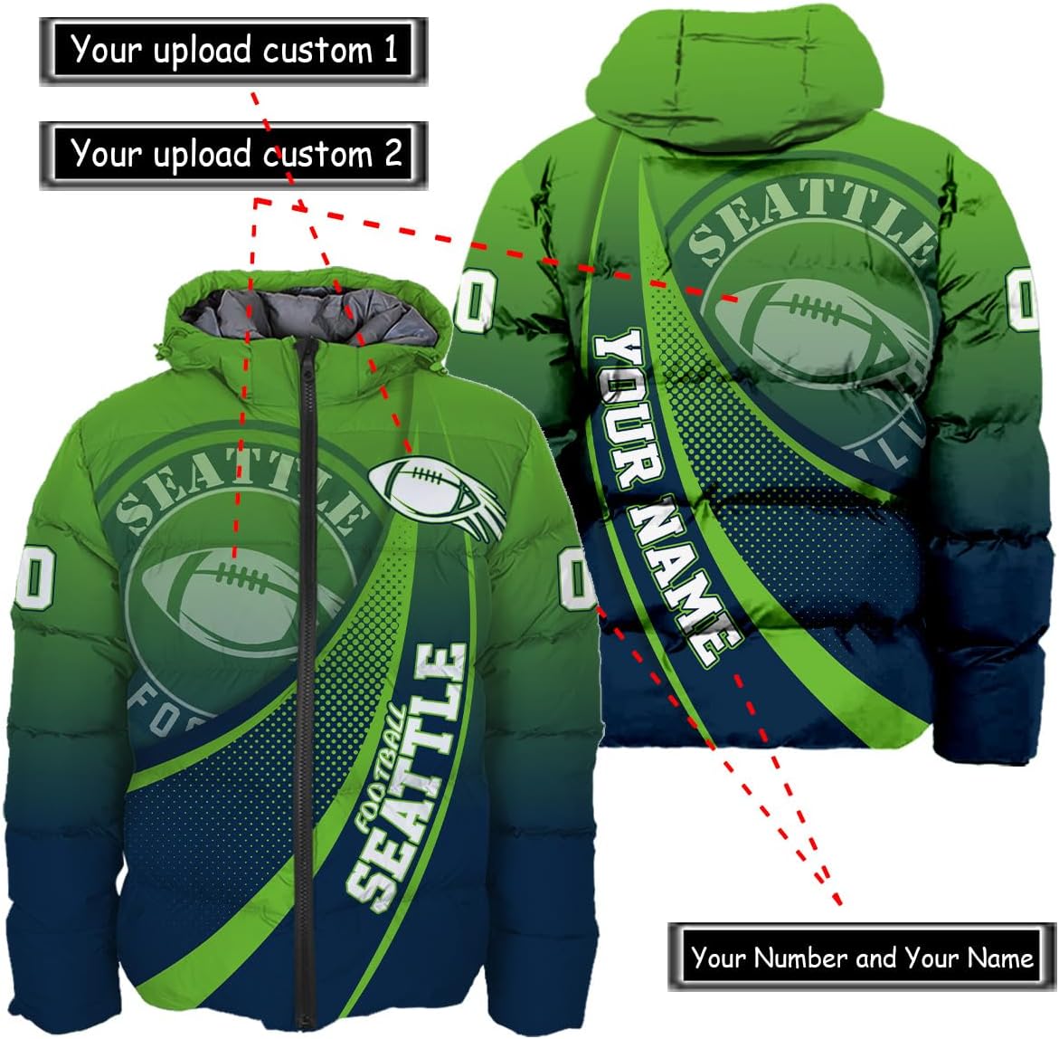 Discover Personalized Seattle Football Team Seahawks Men's Hooded Puffer Jacket