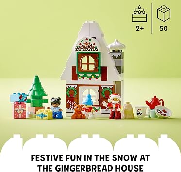 LEGO DUPLO Santa's Gingerbread House Building Set, Christmas Toy for 2 Year Old Boys and Girls, Includes Santa Claus Figure, Stocking Filler Idea, Great Gift for Toddlers, 10976