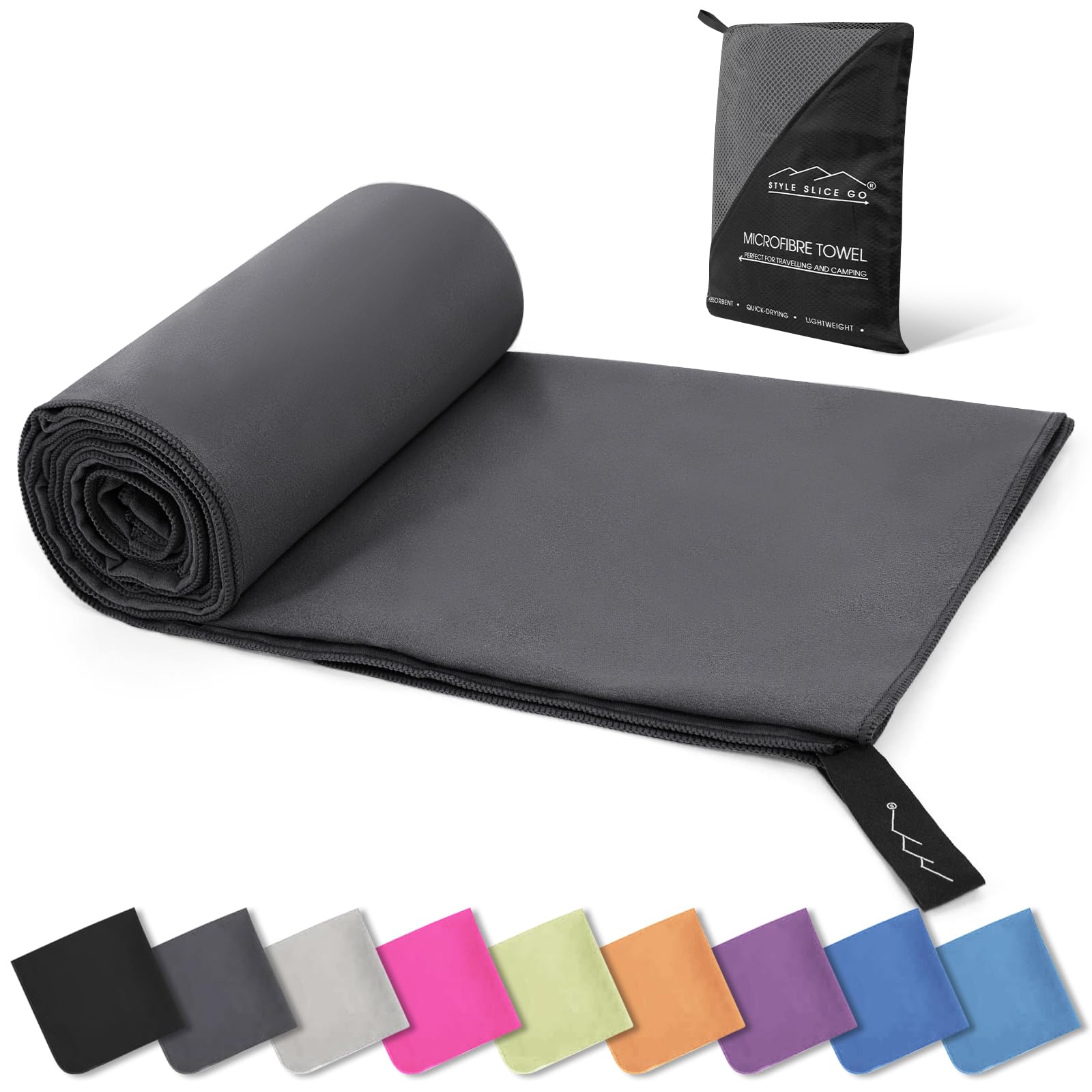 Style Slice Microfibre Towel Quick-Dry Lightweight Super Absorbent Travel Towel for Sports Beach Gym Camping Hiking Drying Small Medium Large and XL(Dark Grey, 60 x 30 cm) โ image 1