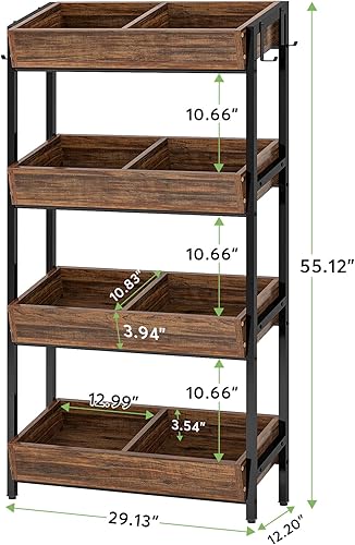 Miniatura 5 de LITTLE TREE Cesta de almacenamiento de madera de 4 niveles para frutas y verduras, estante versátil para cocina, oficina, tienda, mercado supremo,