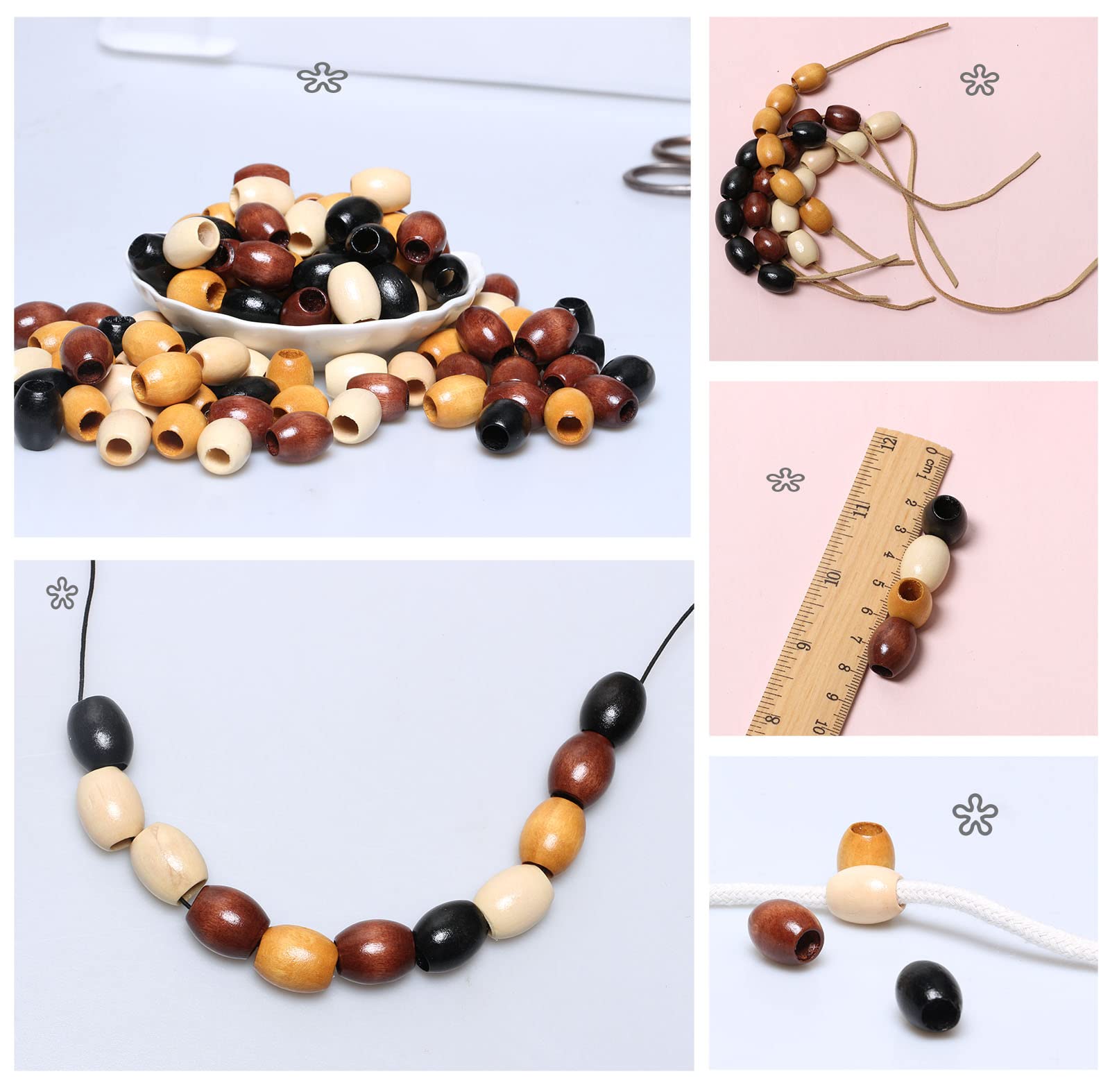 Grandes cuentas de agujero, 160 cuentas ovaladas de madera de 17 x 14 mm, multicolor, con agujero de 5 mm for manualidades.(4 Colors)