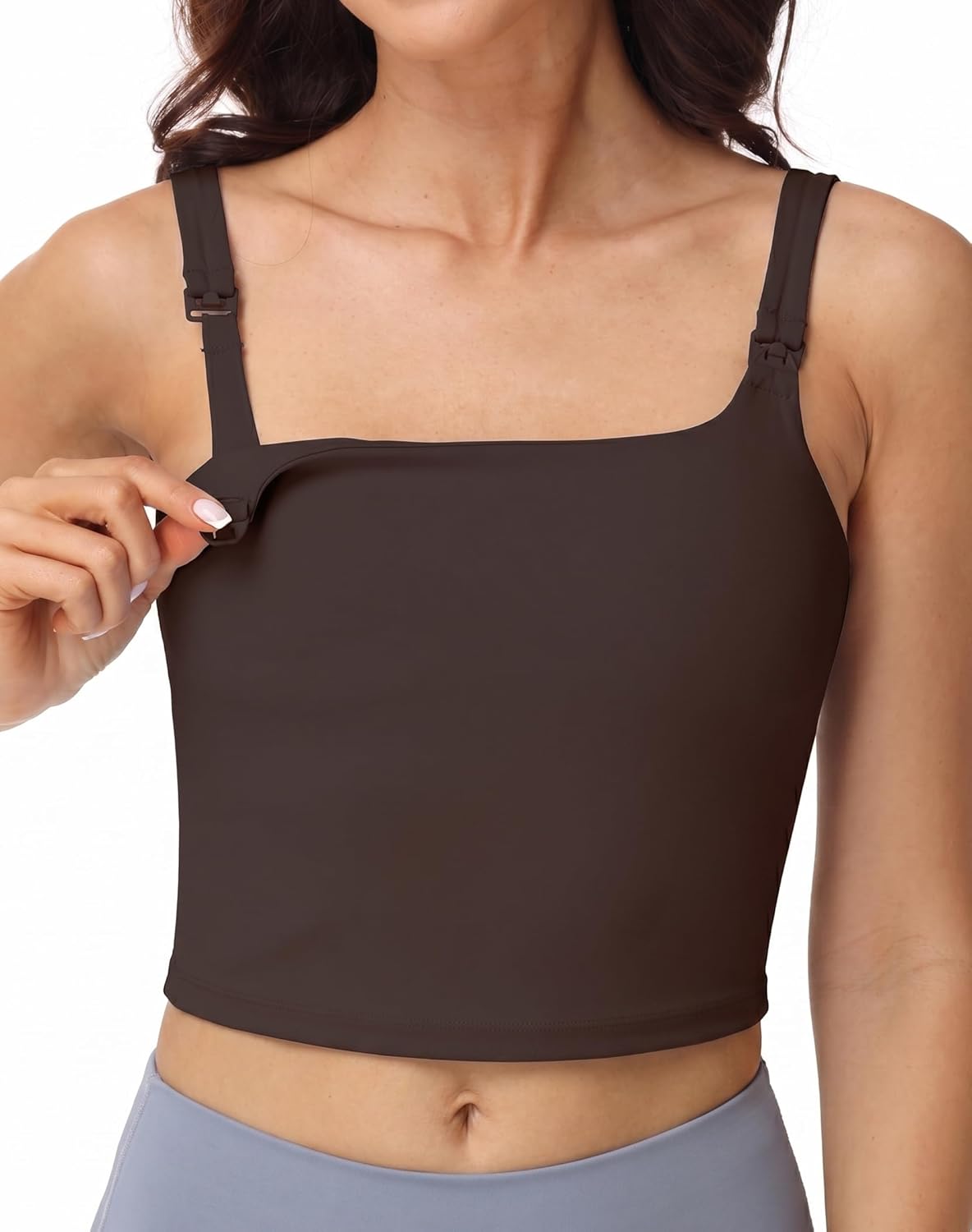 V VOCNI Nursing Tank Tops Square Neck Longline Nursing Sports Bras for Breastfeeding Crop Tank Top with Built in Bra