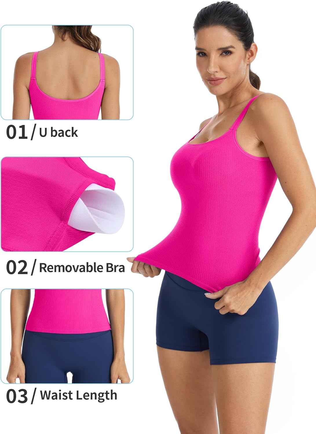 ATTRACO Ribbed Workout Tank Tops for Women with Built in Bra Yoga U Back Crop Top Tight Fit Gym - Image 5