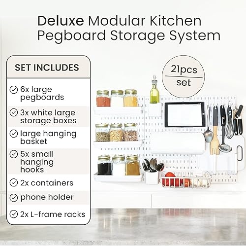 Miniatura 5 de Organizador modular de tablero de clavijas de cocina montado en la pared, juego de lujo